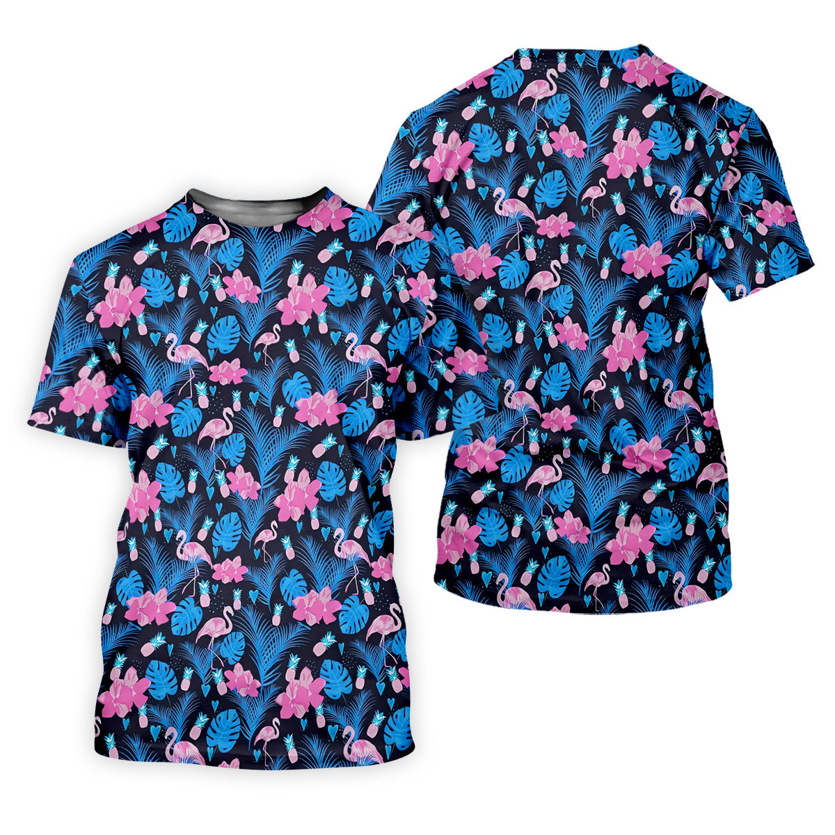 Flamingo Pink Pink And Blue Tropical Golf Shirts, Ladies Sleeveless Polo, Women's Golf Tops