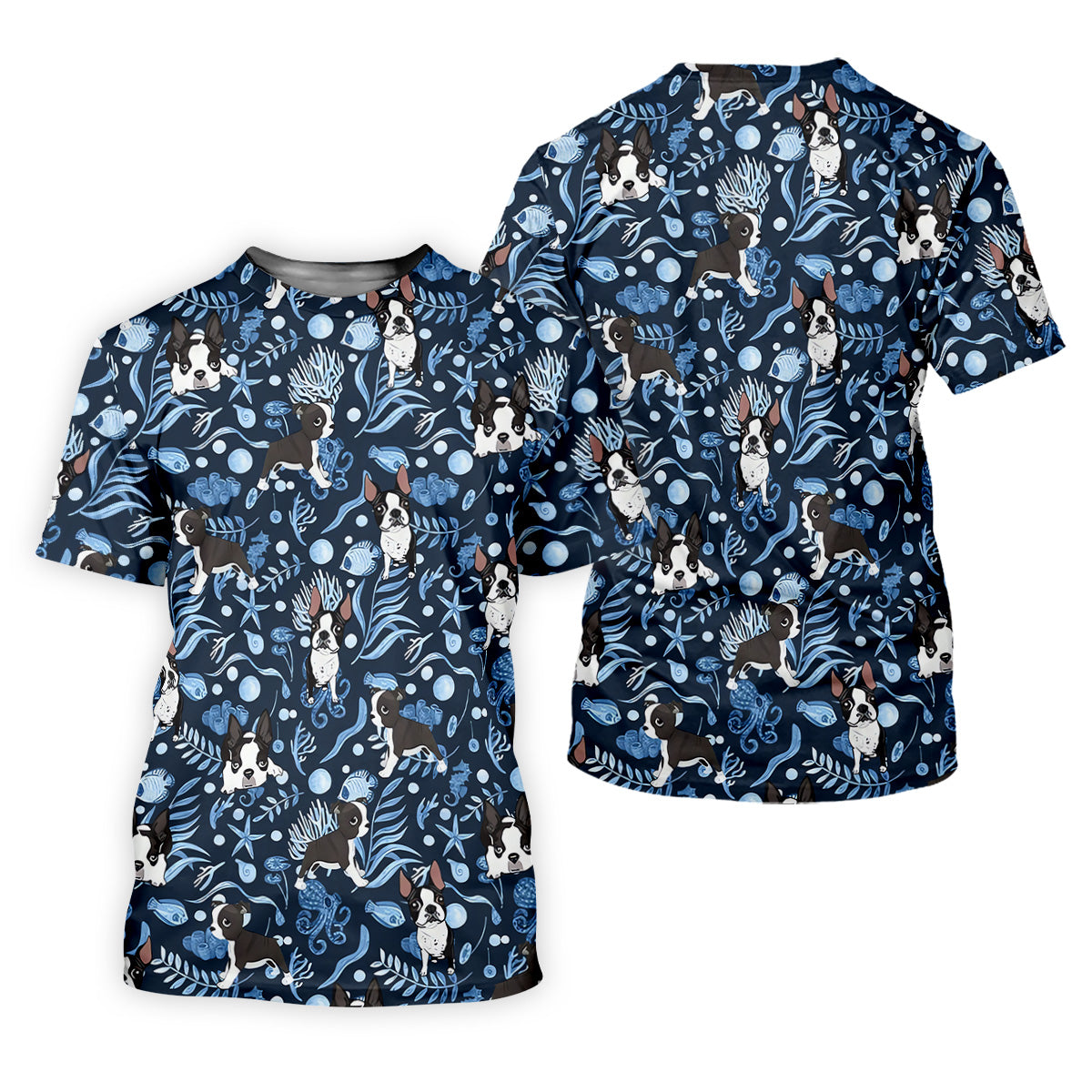 Boston Terrier Ocean Vibe Blue Tropical Golf Shirts, Fun Women's Golf Shirts, Gifts For Dog Lovers