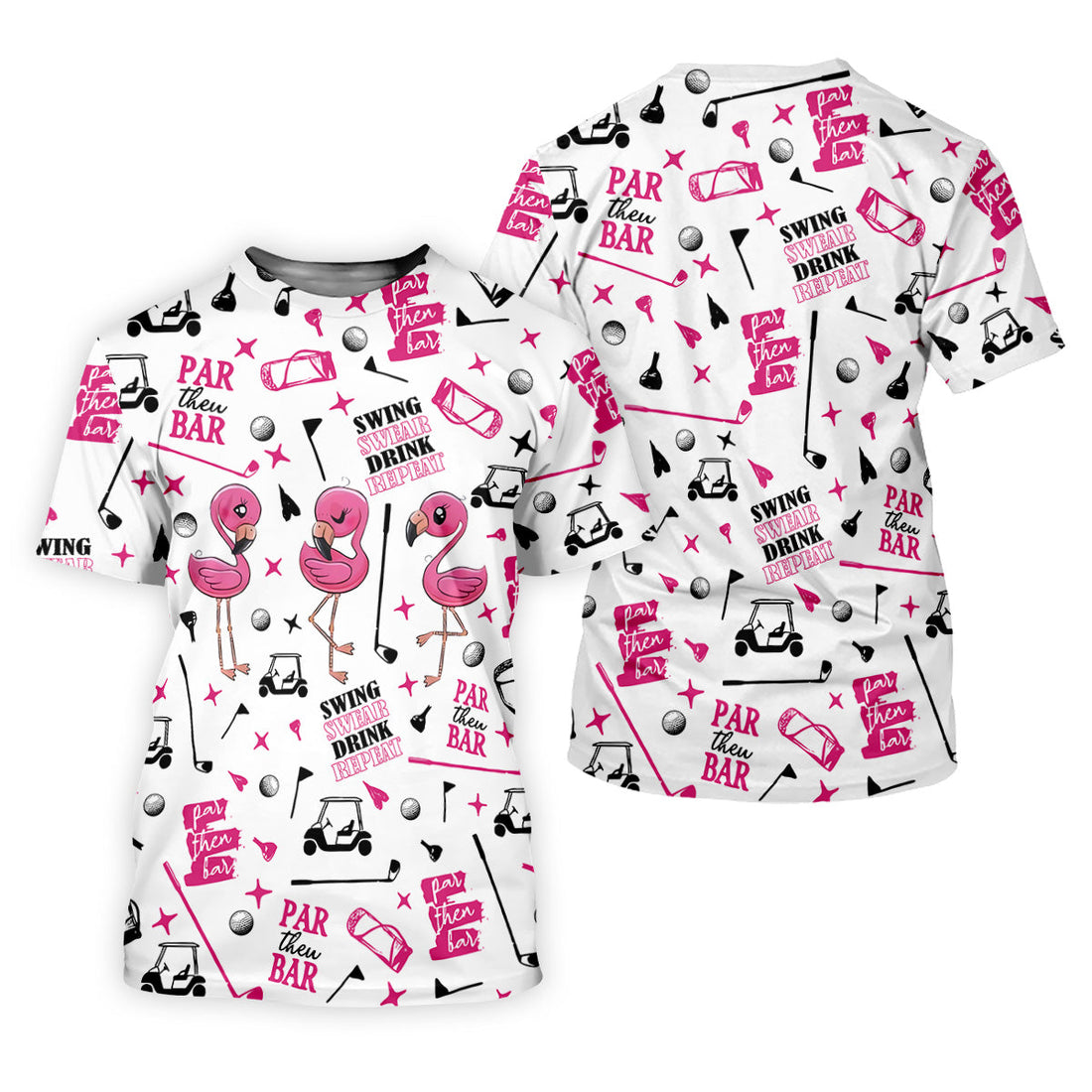 Swing Swear Drink Repeat Par Then Bar Flamingo Golf Shirt, Fun Women's Golf Shirts, Ladies Golf Polos