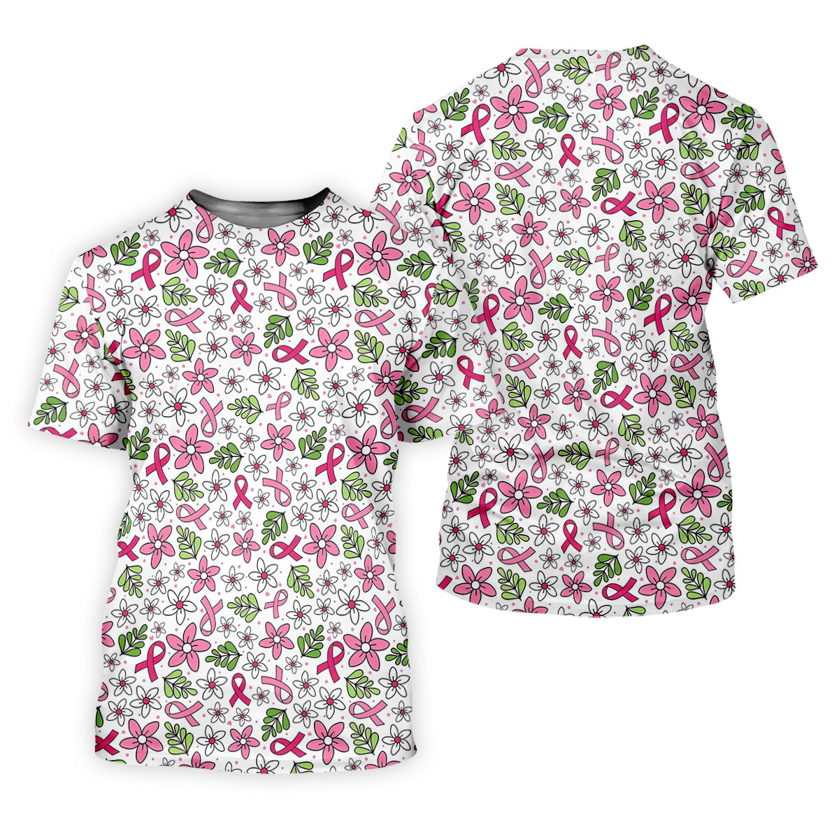 Breast Cancer Awareness Ribbon Floral Golf Shirt, Cancer Awareness Shirt, Ladies Golf Polos