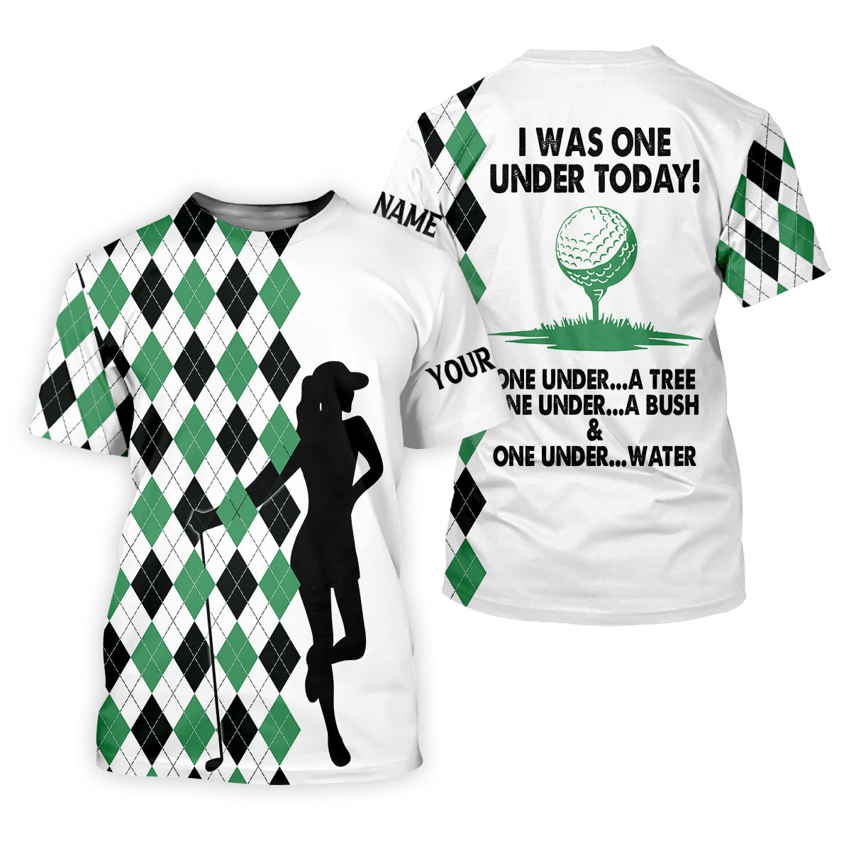 I Was One Under Today Green Black Argyle Fun Womens Golf Shirts, Ladies Golf Tops, Unique Gift For Golfer