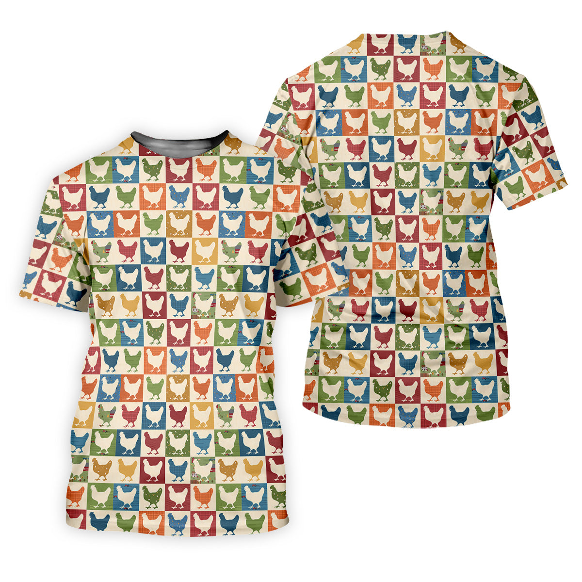 Chicken Rooster Colorful Checkered Women Golf Top, Gift For Chicken Lover, Ladies Golf Shirts