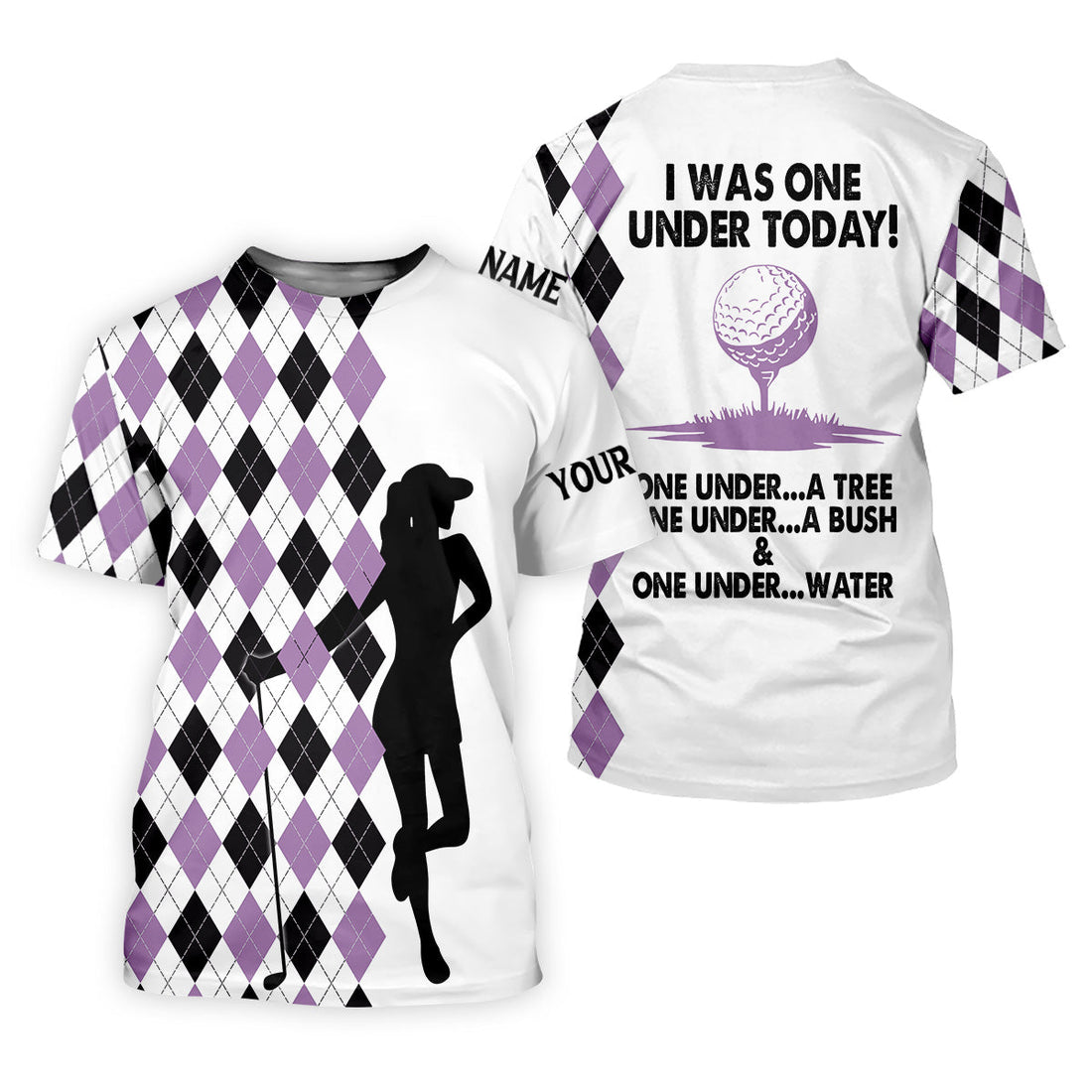 I Was One Under Today Purple Black Argyle Fun Womens Golf Shirts, Ladies Golf Tops, Unique Gift For Golfer