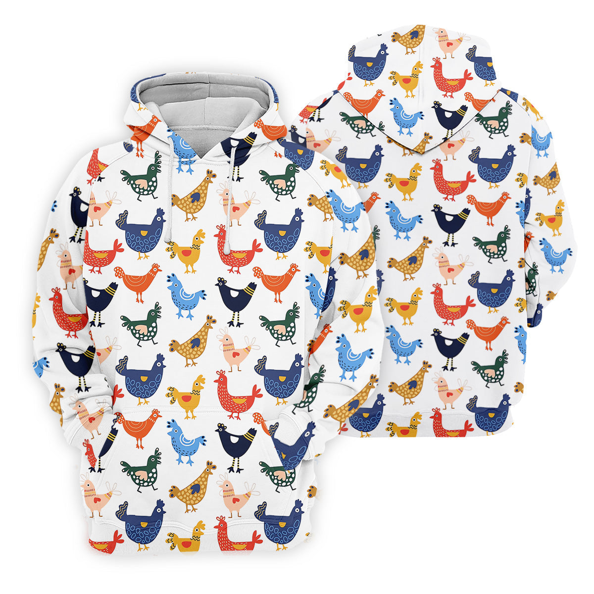 Colorful Animated Chickens White Polo Shirt, Fun Golf Shirts For Men, Gift For Chicken Lover