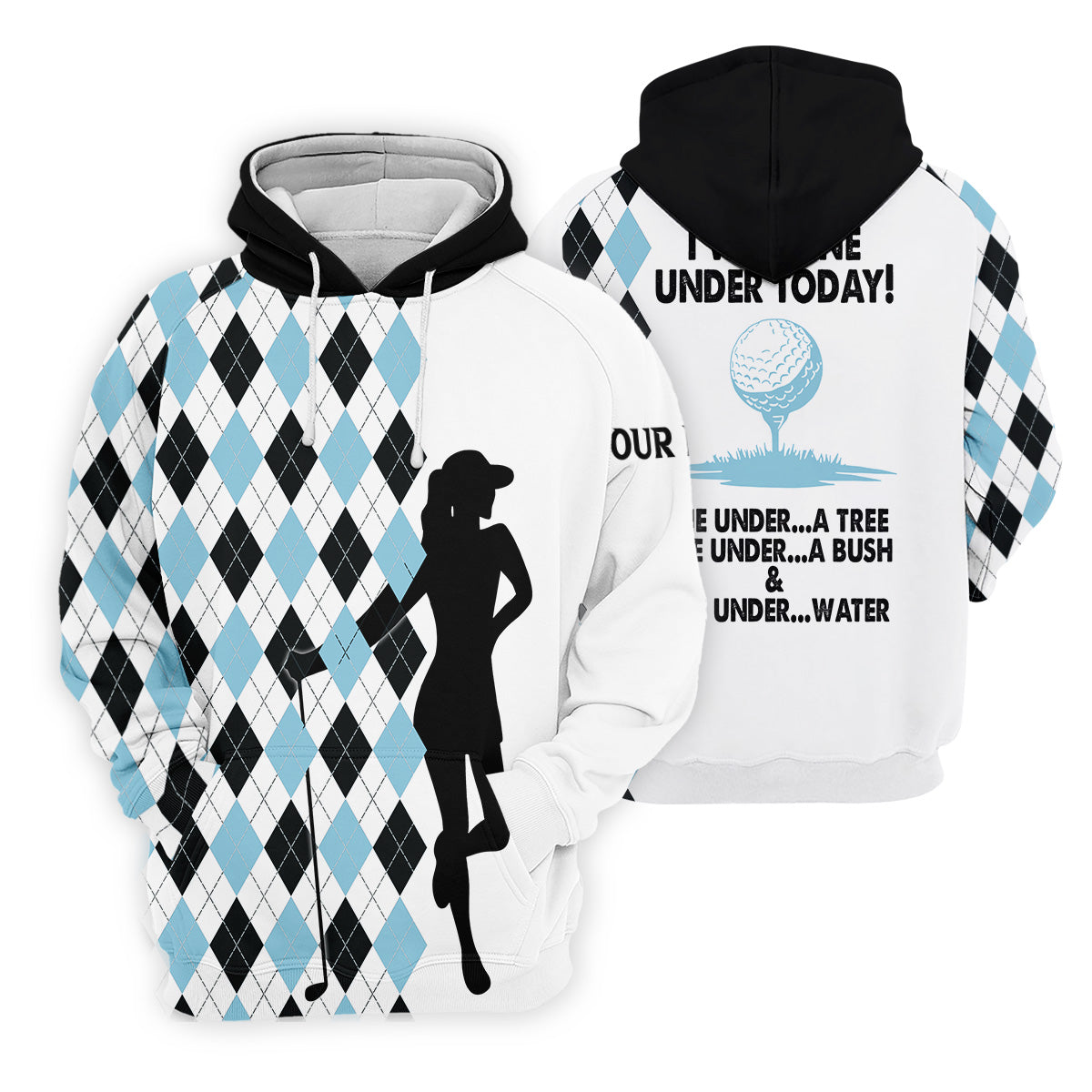 I Was One Under Today Light Blue Black Argyle Fun Womens Golf Shirts, Ladies Golf Tops, Unique Gift For Golfer