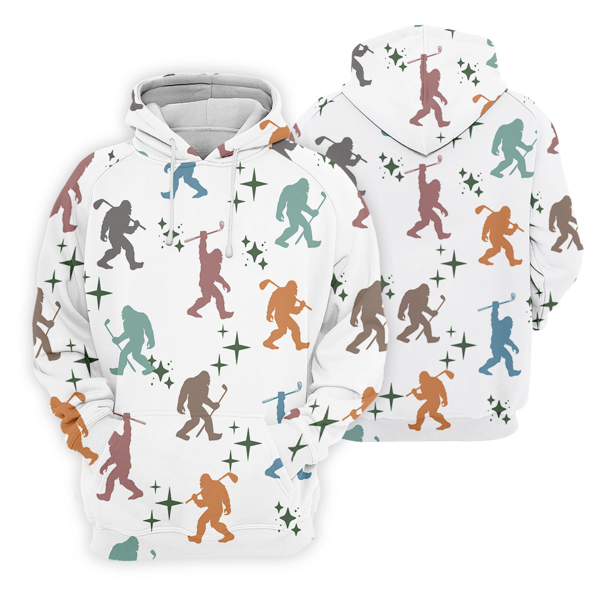 Colorful Bigfoot Silhouette Pattern Men's Funny Golf Shirts, Unique Gift For Golfer, Polo For Men