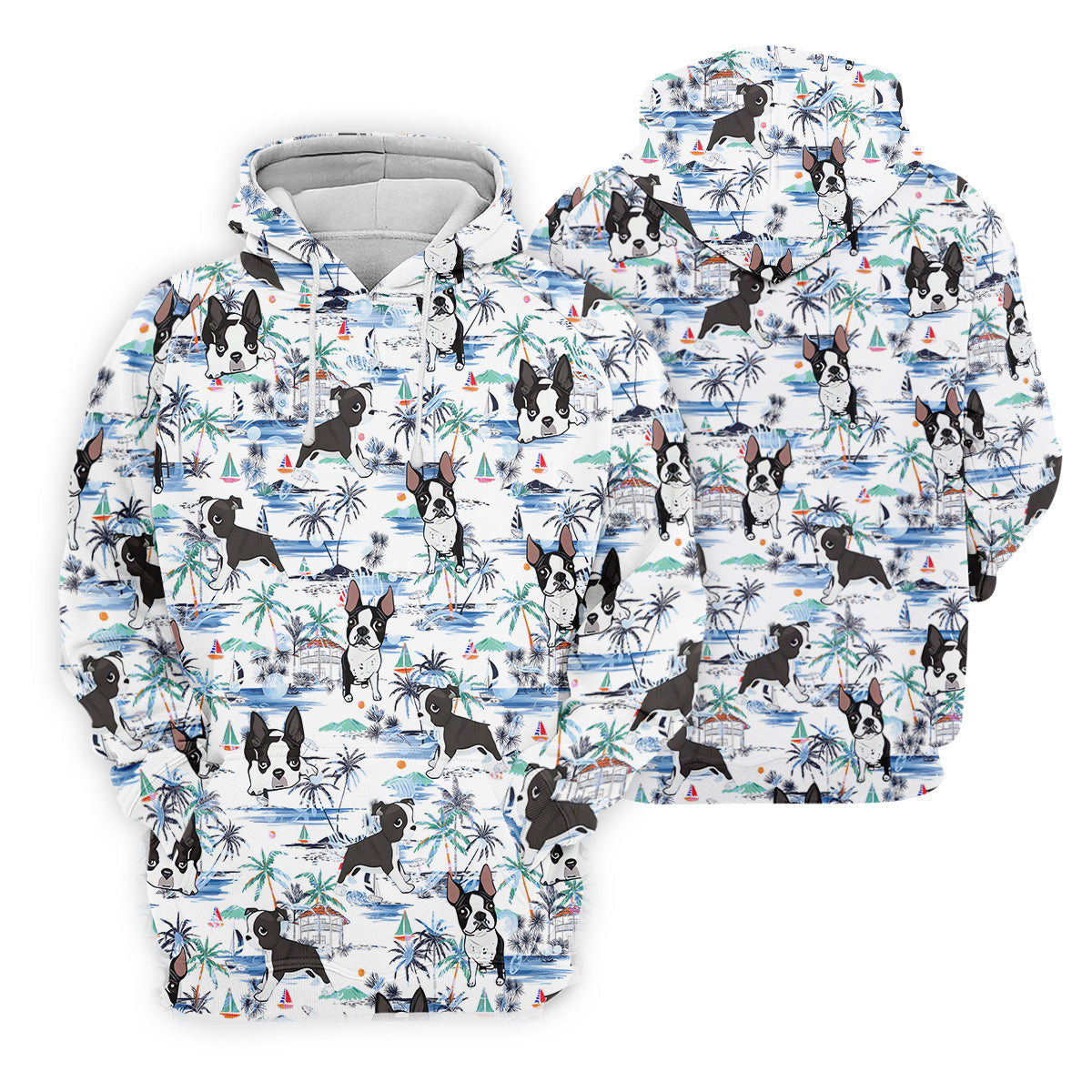 Boston Terrier Ocean Vibe White Tropical Golf Shirts, Men's Funny Golf Shirts, Gifts For Dog Lovers