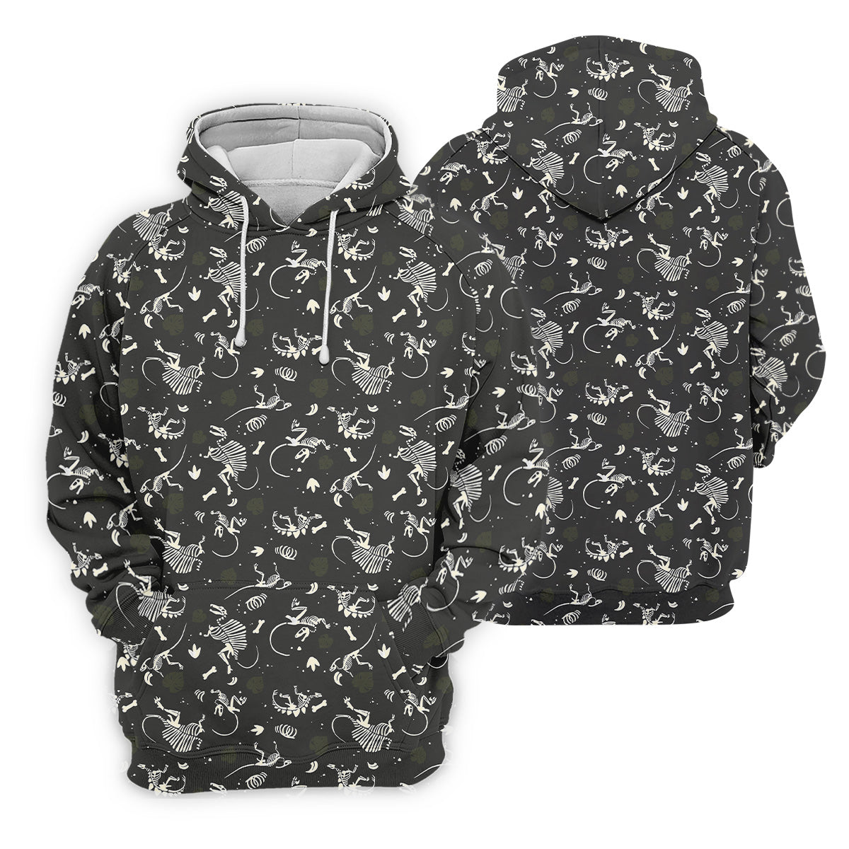 Dinosaur Golf Shirt, Funny Skeleton Patterned Golf Polos, Long Sleeve Golf Shirts, Men Golf Polo