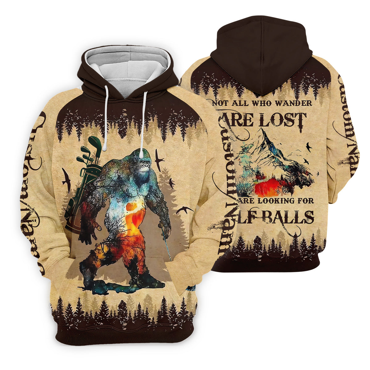 Not All Who Wander Are Lost Funny Bigfoot Brown Golf Shirt, Womens Golf Shirts, Ladies Golf Polos