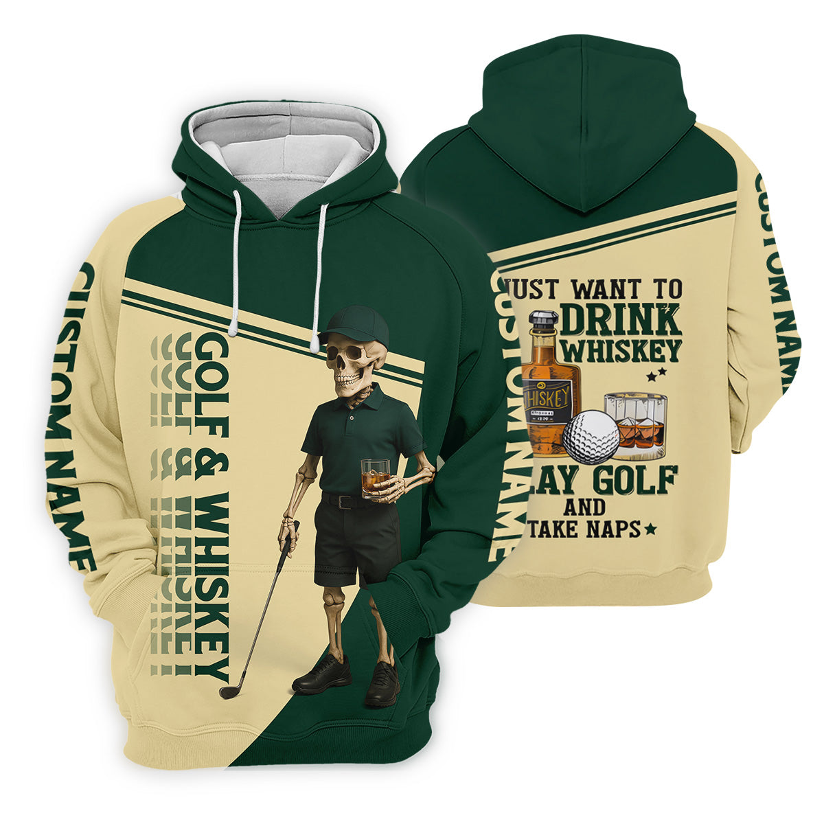 Golf And Whiskey Funny Skeleton Golf Tops For Men, Fun Golf Shirts For Men, Golfing Apparel