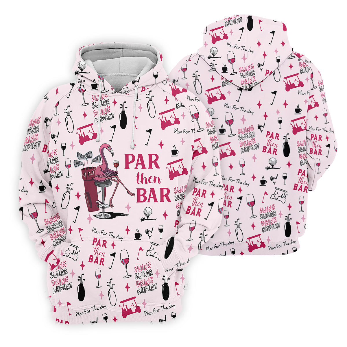 Pink Swing Swear Drink Repeat Par Then Bar Flamingo Golf Shirt, Fun Golf Shirts For Men, Polo For Men