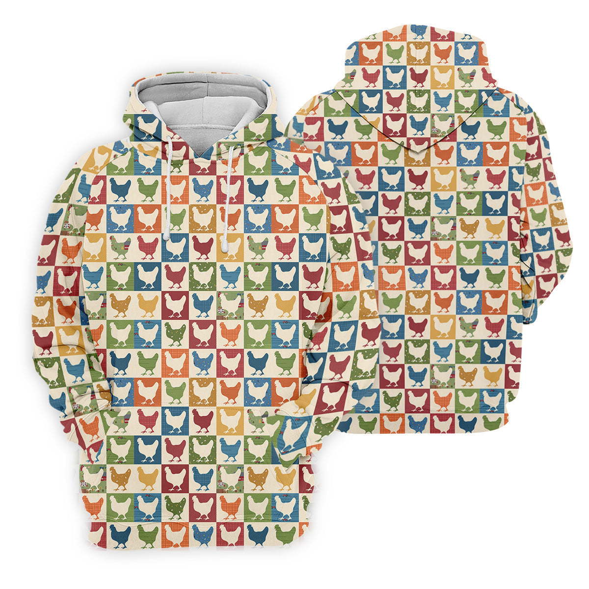 Chicken Rooster Colorful Checkered Women Golf Top, Gift For Chicken Lover, Ladies Golf Shirts
