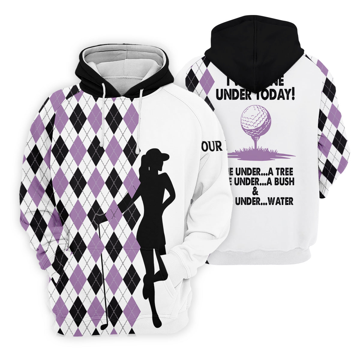 I Was One Under Today Purple Black Argyle Fun Womens Golf Shirts, Ladies Golf Tops, Unique Gift For Golfer