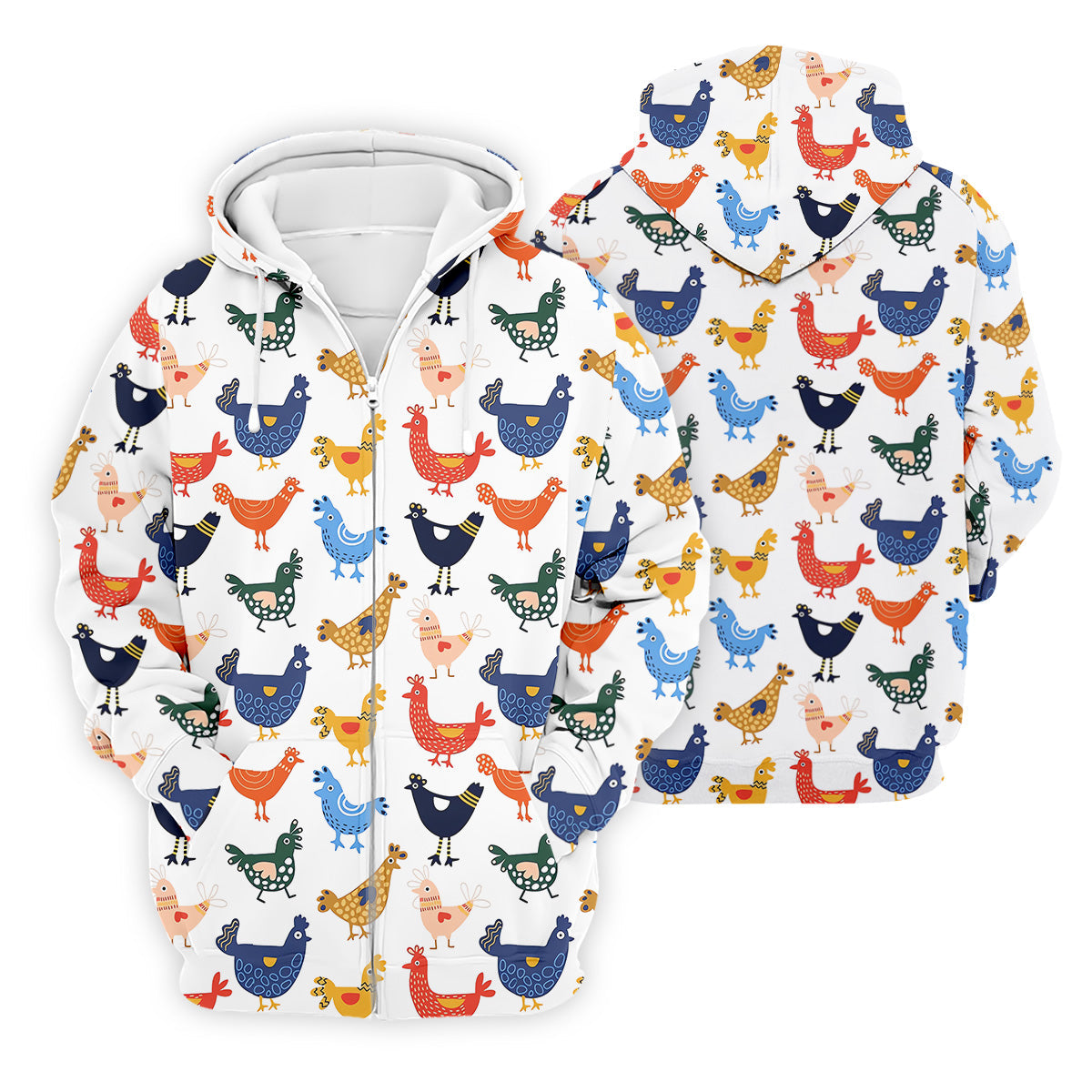 Colorful Animated Chickens White Polo Shirt, Fun Golf Shirts For Men, Gift For Chicken Lover