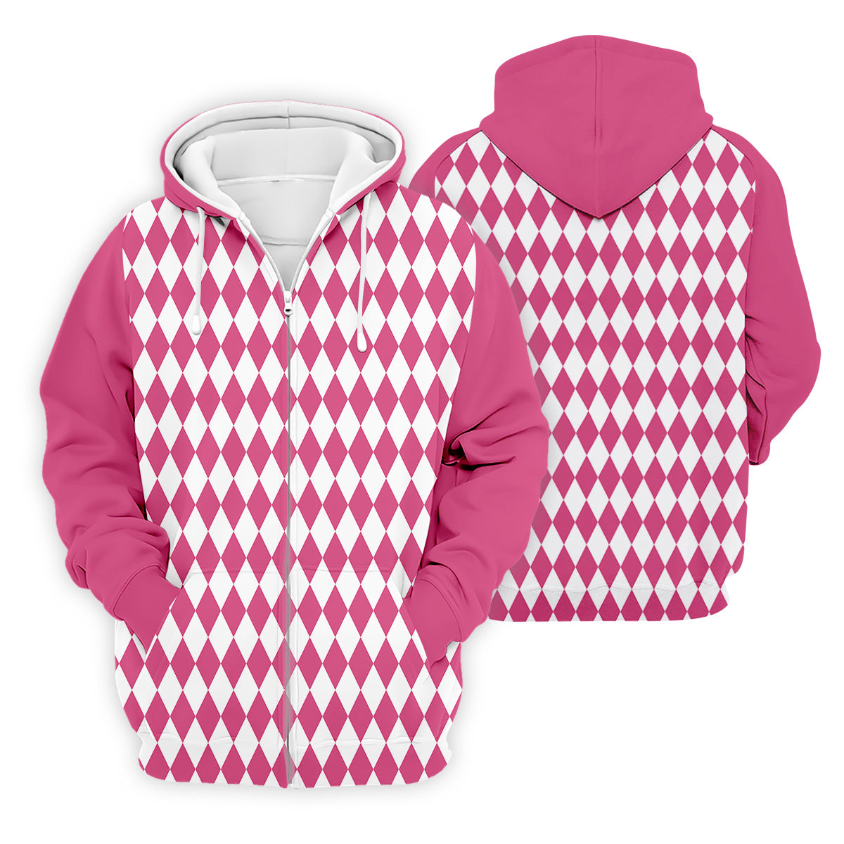 White And Pink Argyle Pattern Men Polo, Polo ShirtFor Men, Golf Gift For Men, Golfing Apparel