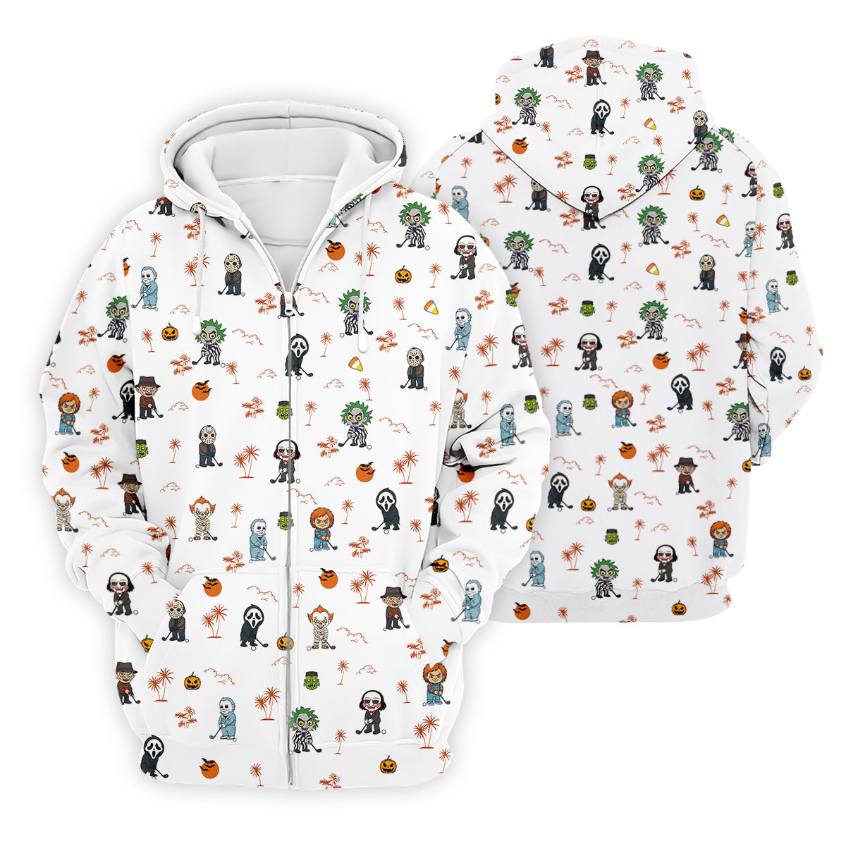 Horror Halloween Character Tropical Golf Shirt, Halloween Polo Shirt Mens White Polo, Golfing Apparel
