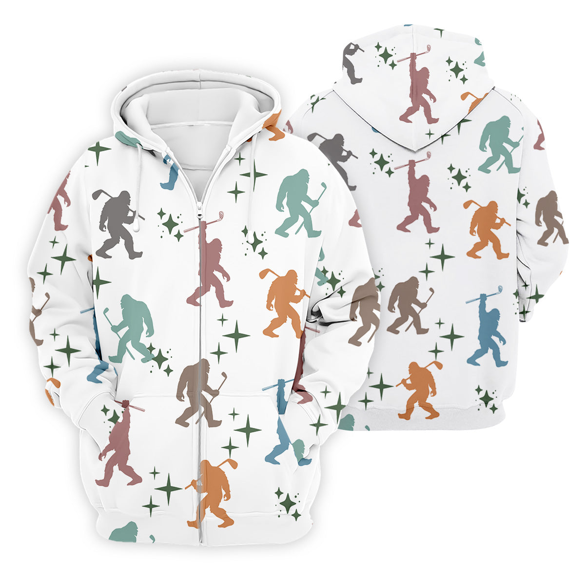 Colorful Bigfoot Silhouette Pattern Men's Funny Golf Shirts, Unique Gift For Golfer, Polo For Men