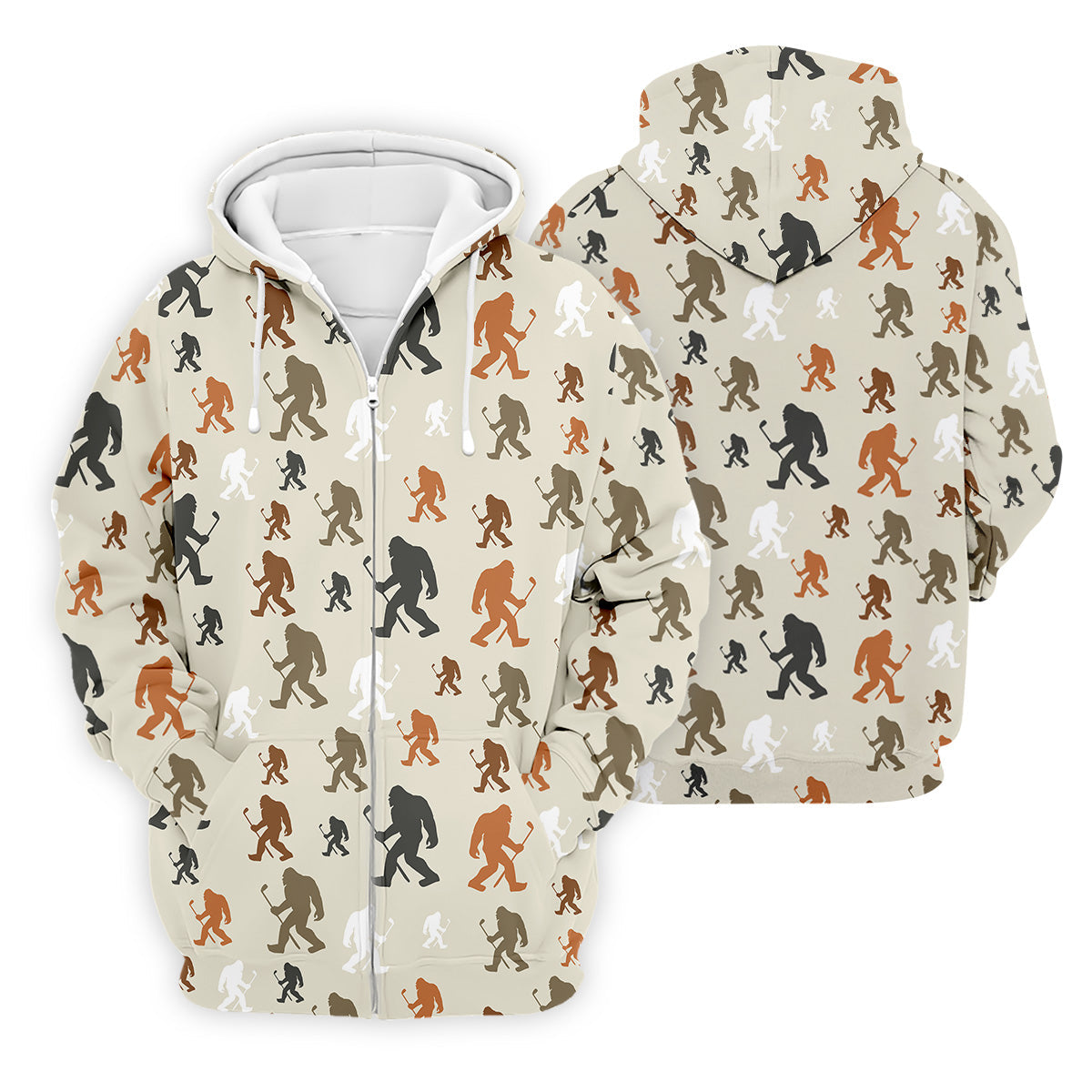 Bigfoot Silhouette Pattern Men's Funny Golf Shirts, Polo Shirtor Men, Cool Golf Gift