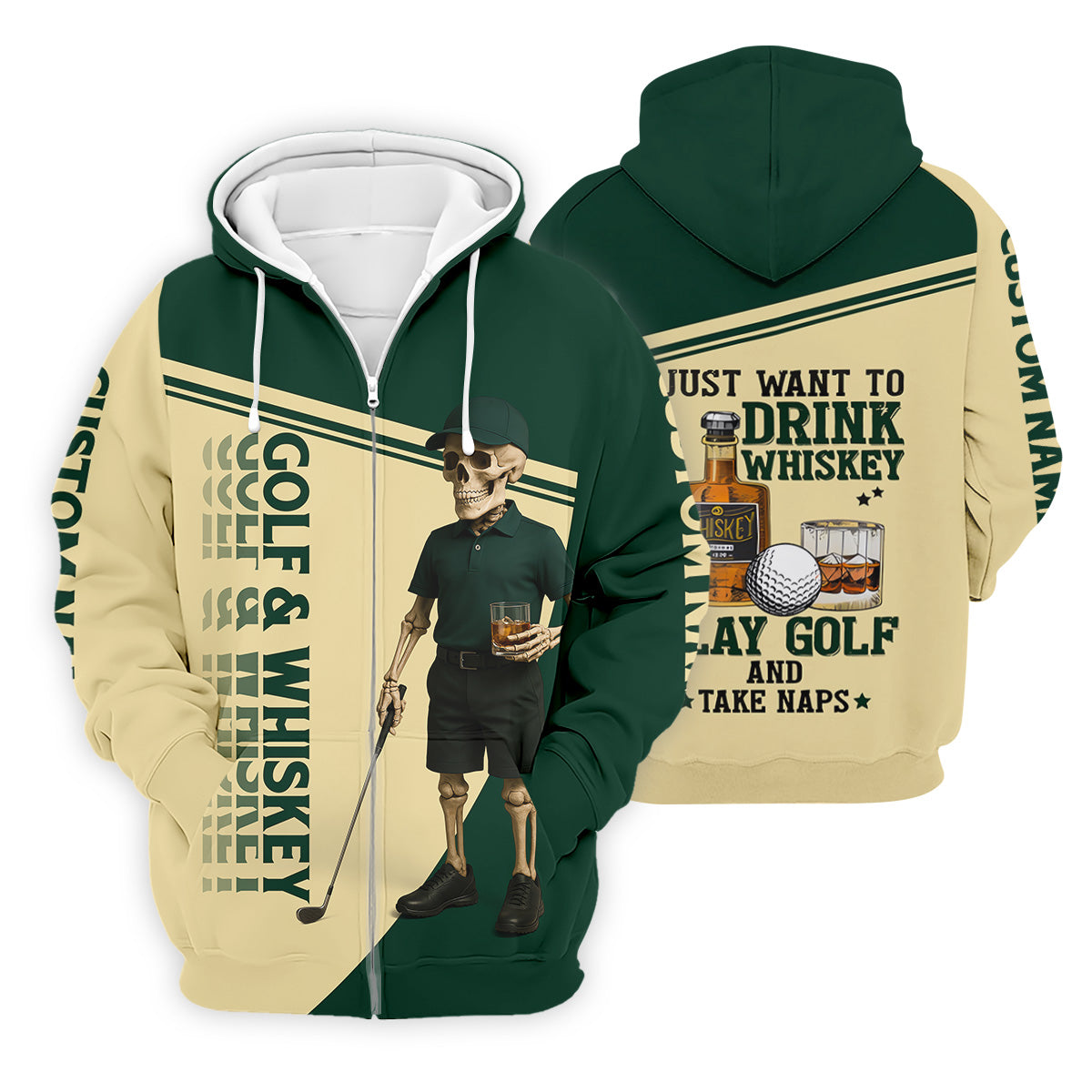 Golf And Whiskey Funny Skeleton Golf Tops For Men, Fun Golf Shirts For Men, Golfing Apparel