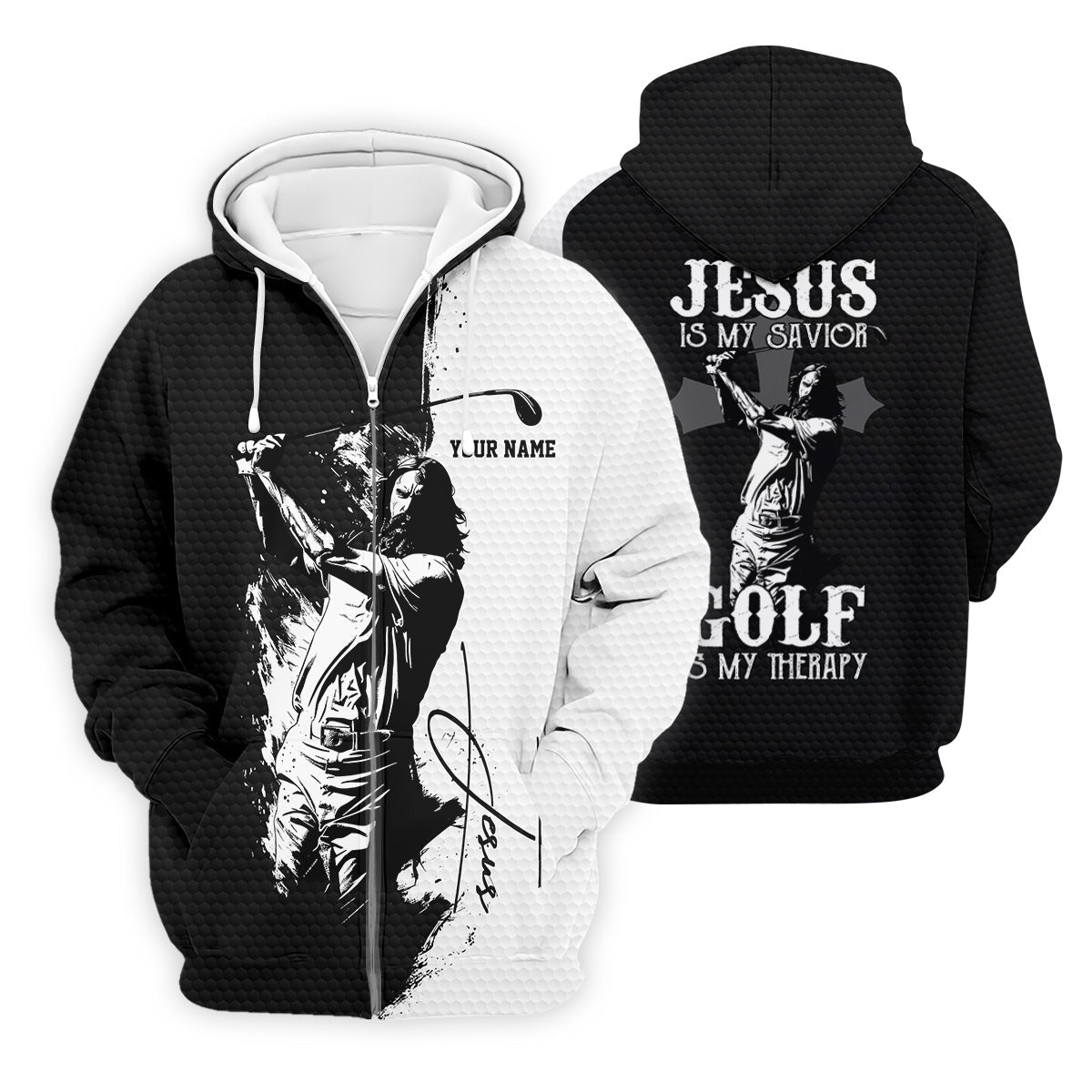 Jesus Is My Savior Golf Is My Therapy Christian Golf Shirt, Black And White Golf Polo, Polo ShirtFor Men
