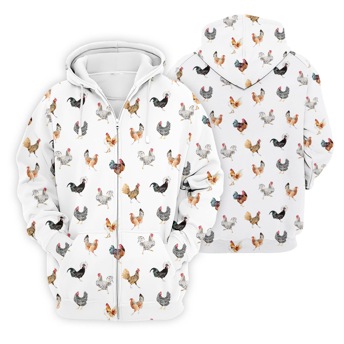 Prancing Chickens Men's White Golf Polo, Gift For Chicken Lover, Polo Shirtor Men, Golfing Apparel