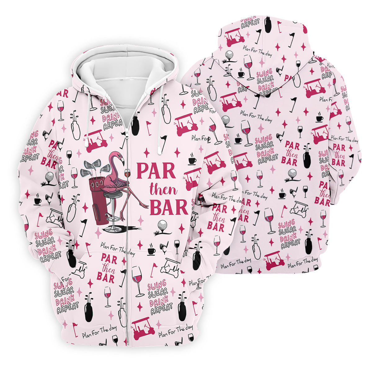 Pink Swing Swear Drink Repeat Par Then Bar Flamingo Golf Shirt, Fun Golf Shirts For Men, Polo For Men