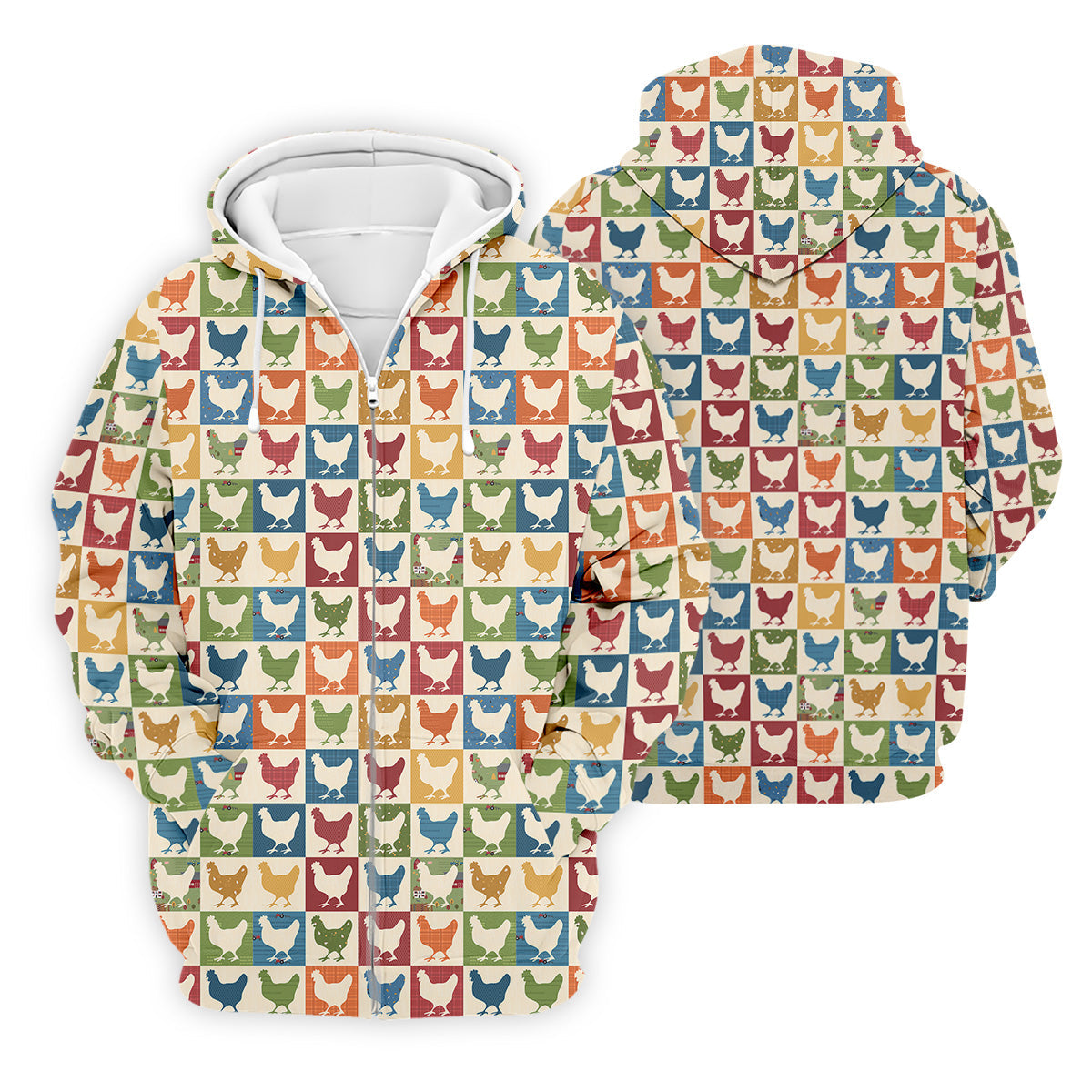 Chicken Rooster Colorful Checkered Golf Tops For Men, Gift For Chicken Lover, Golfing Apparel