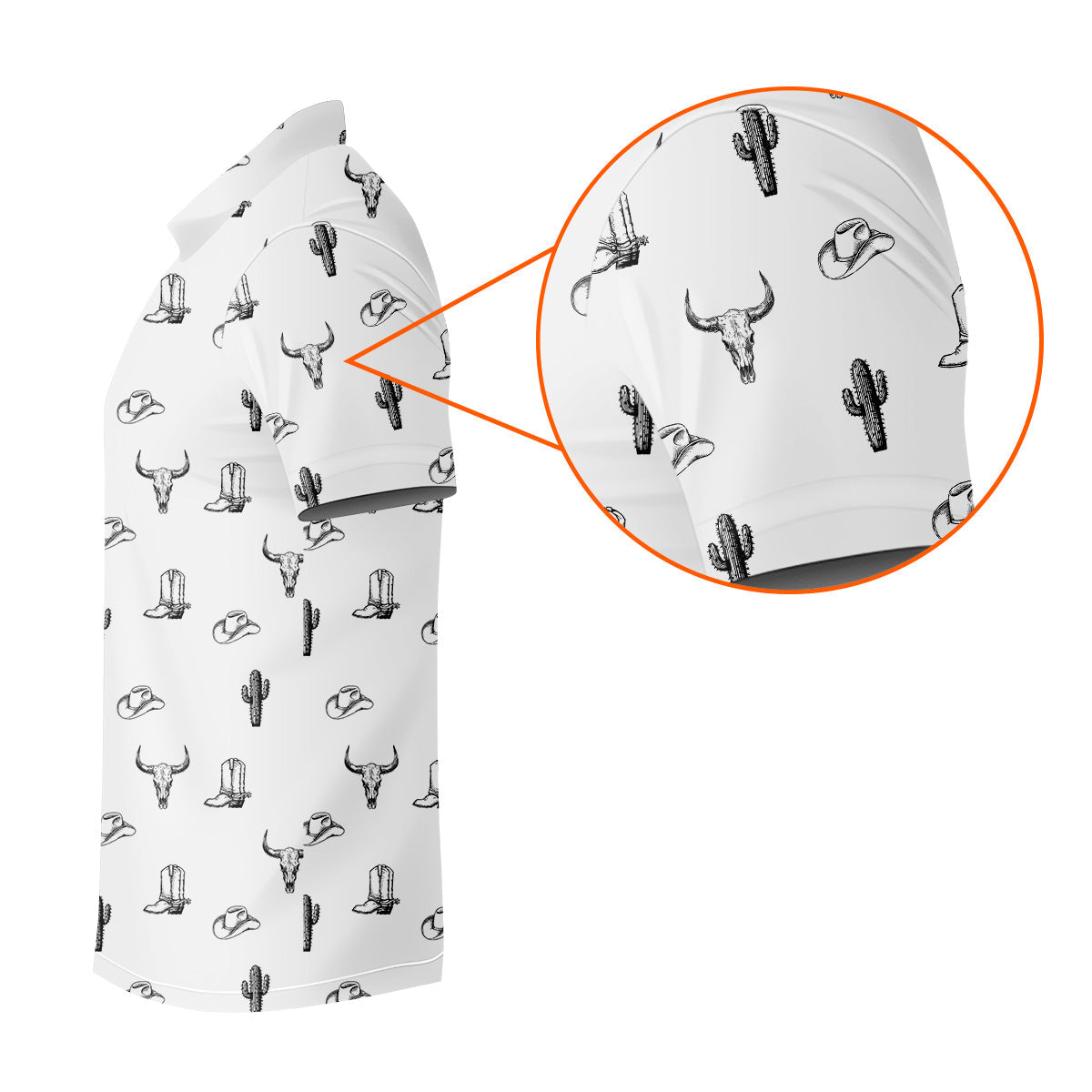 Wild West Cactus White Western Golf Shirt, Golf Tops For Men, Polo Shirtor Men, Golfing Apparel