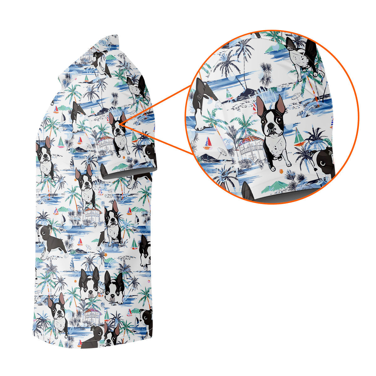 Boston Terrier Ocean Vibe White Tropical Golf Shirts, Men's Funny Golf Shirts, Gifts For Dog Lovers