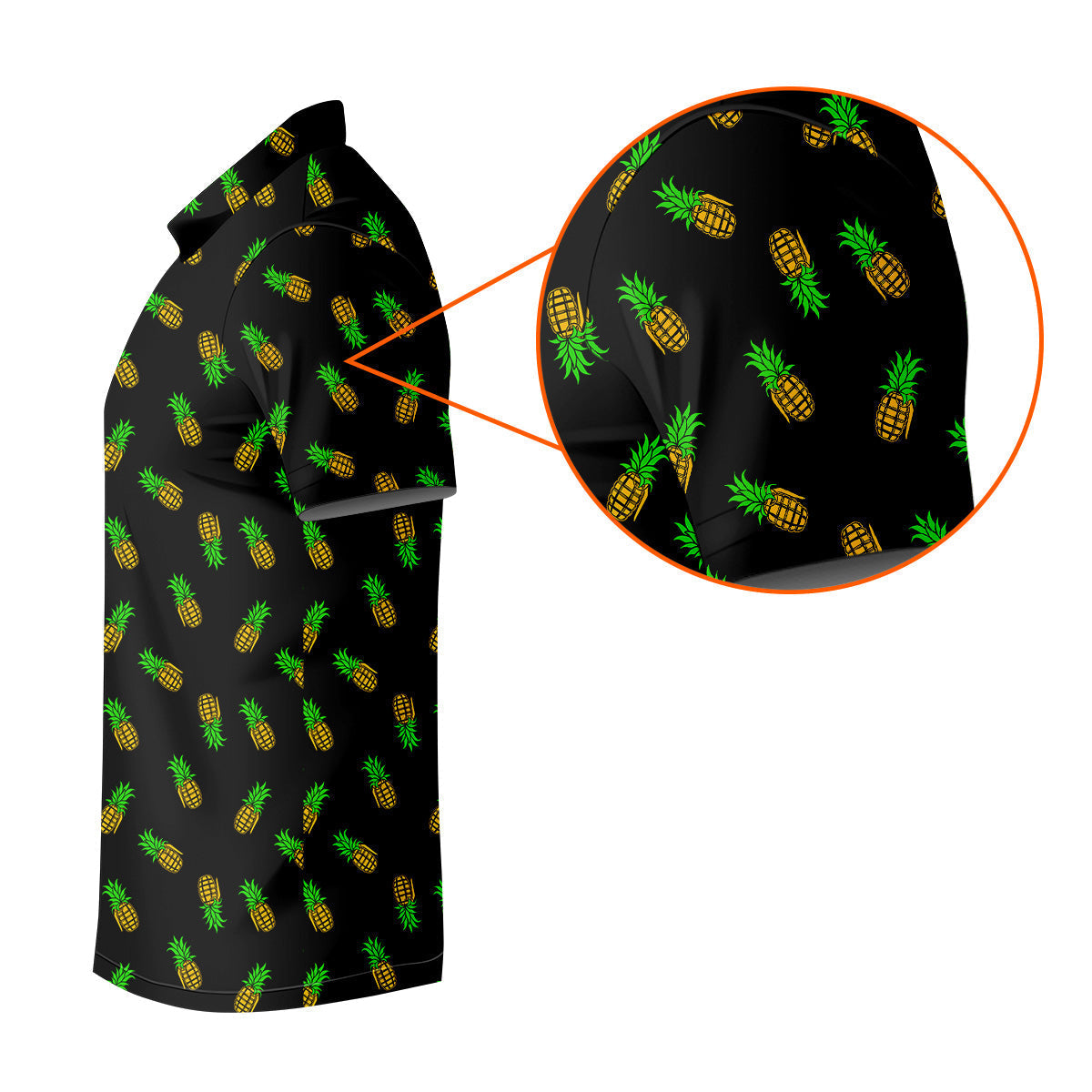 Pineapple Grenade Black And Yellow Golf Tops For Men, Men Polo, Golf Gift For Men, Golfing Apparel