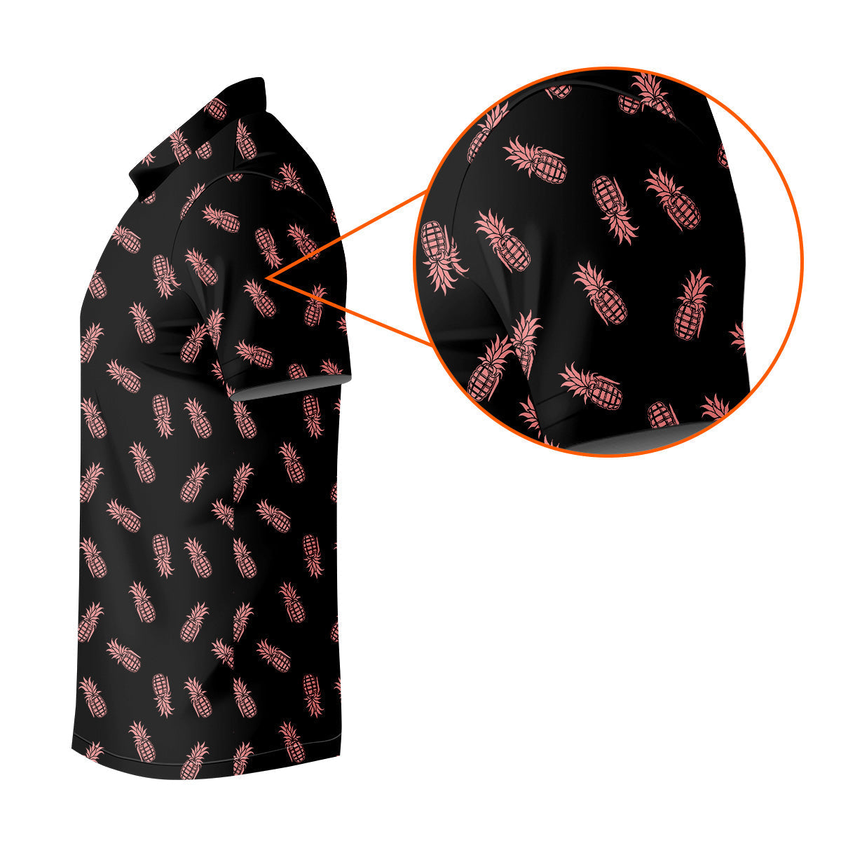 Pineapple Grenade Black And Pink Golf Tops For Men, Men Polo, Golf Gift For Men