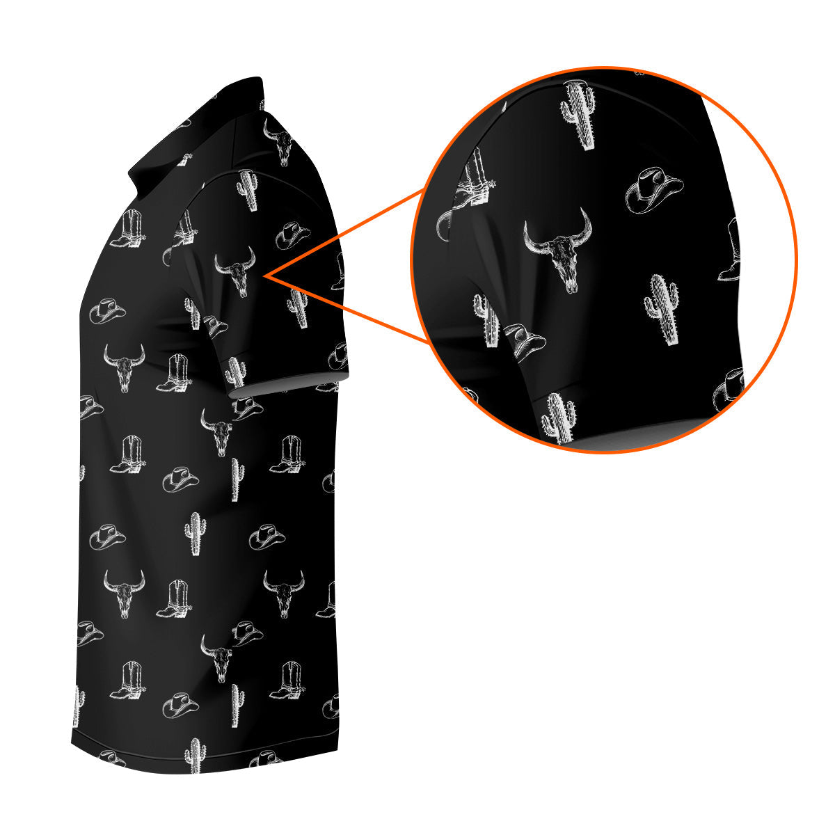 Wild West Cactus Black Western Golf Shirt, Golf Tops For Men, Polo Shirtor Men, Golfing Apparel