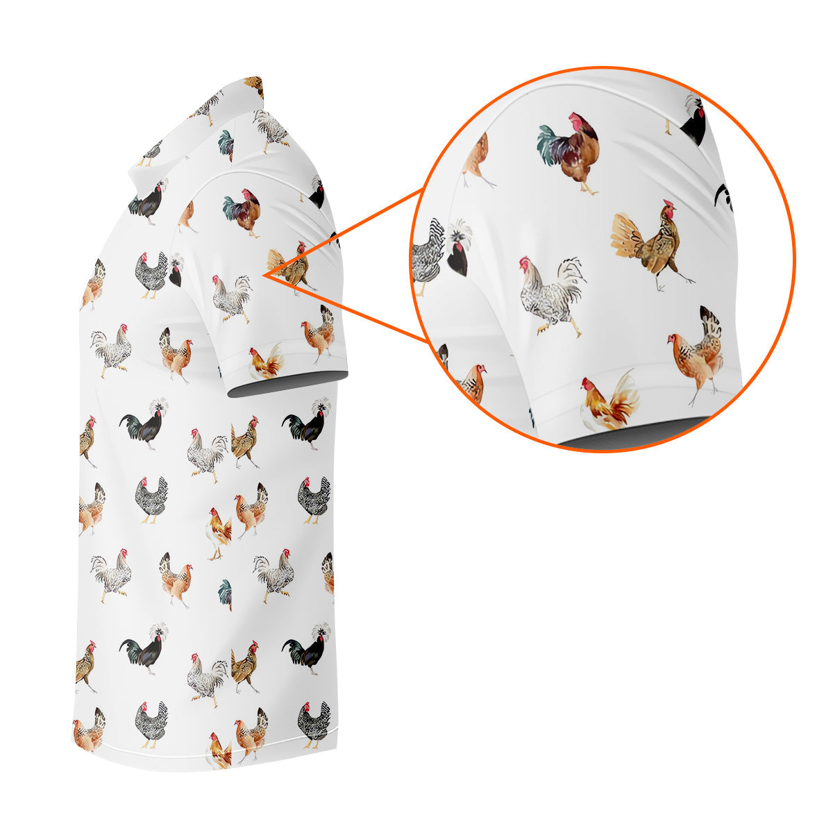 Prancing Chickens Men's White Golf Polo, Gift For Chicken Lover, Polo Shirtor Men, Golfing Apparel