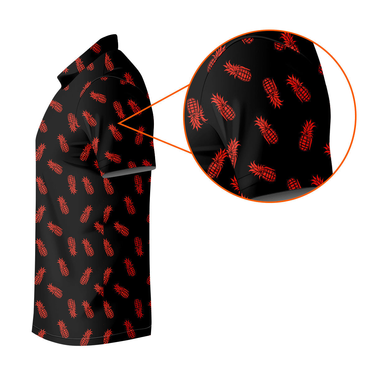 Pineapple Grenade Black And Red Golf Tops For Men, Men Polo, Golf Gift For Men