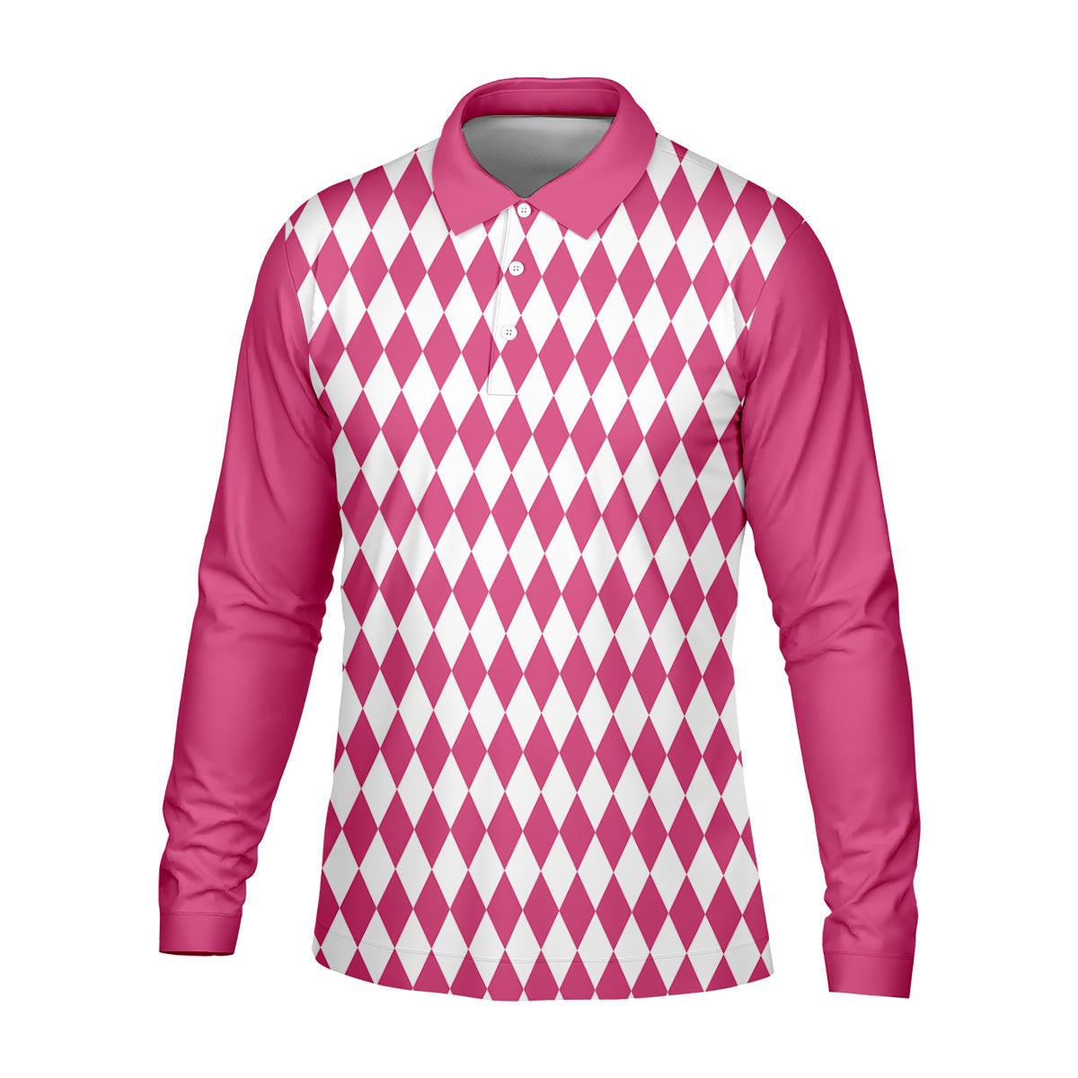 White And Pink Argyle Pattern Men Polo, Polo ShirtFor Men, Golf Gift For Men, Golfing Apparel