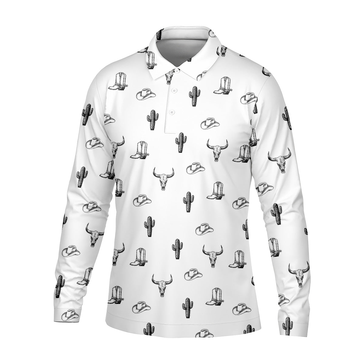 Wild West Cactus White Western Golf Shirt, Golf Tops For Men, Polo Shirtor Men, Golfing Apparel