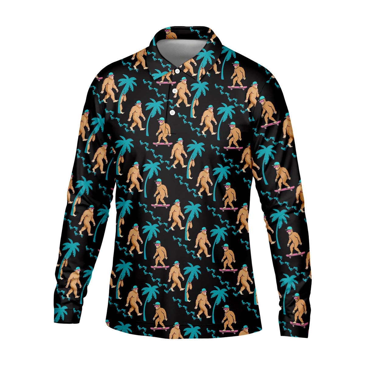 Funny Bigfoot Tropical Palm Golf Shirt, Golf Tops For Men, Hawaiian Golf Shirts, Polo ShirtFor Men