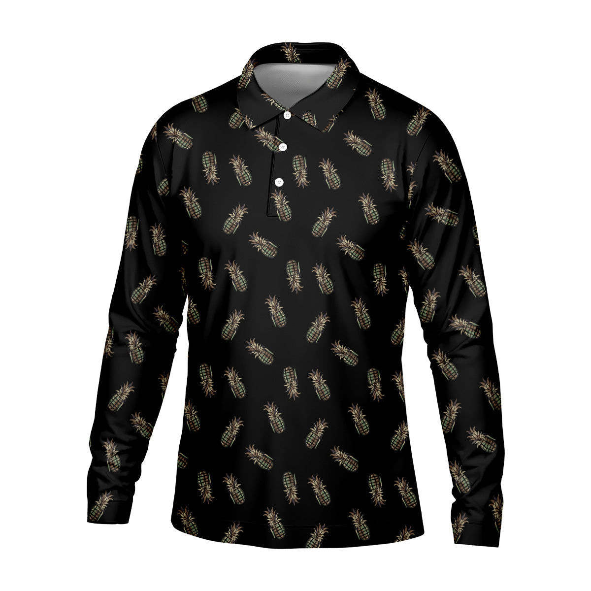 Pineapple Grenade Black Grey Golf Tops For Men, Men Polo, Golf Gift For Men, Golfing Apparel