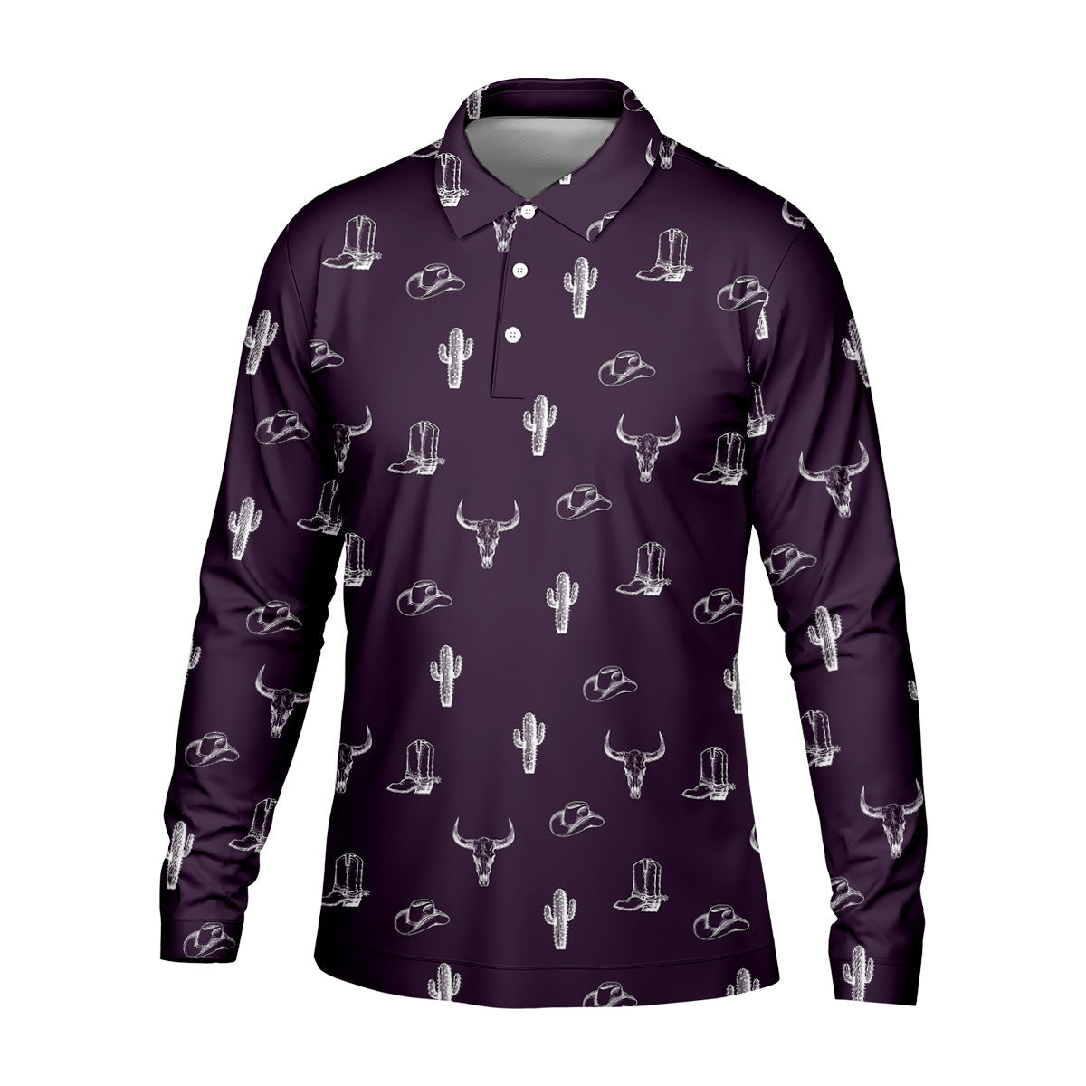 Wild West Cactus Purple Western Golf Shirt, Golf Tops For Men, Polo Shirtor Men, Golfing Apparel