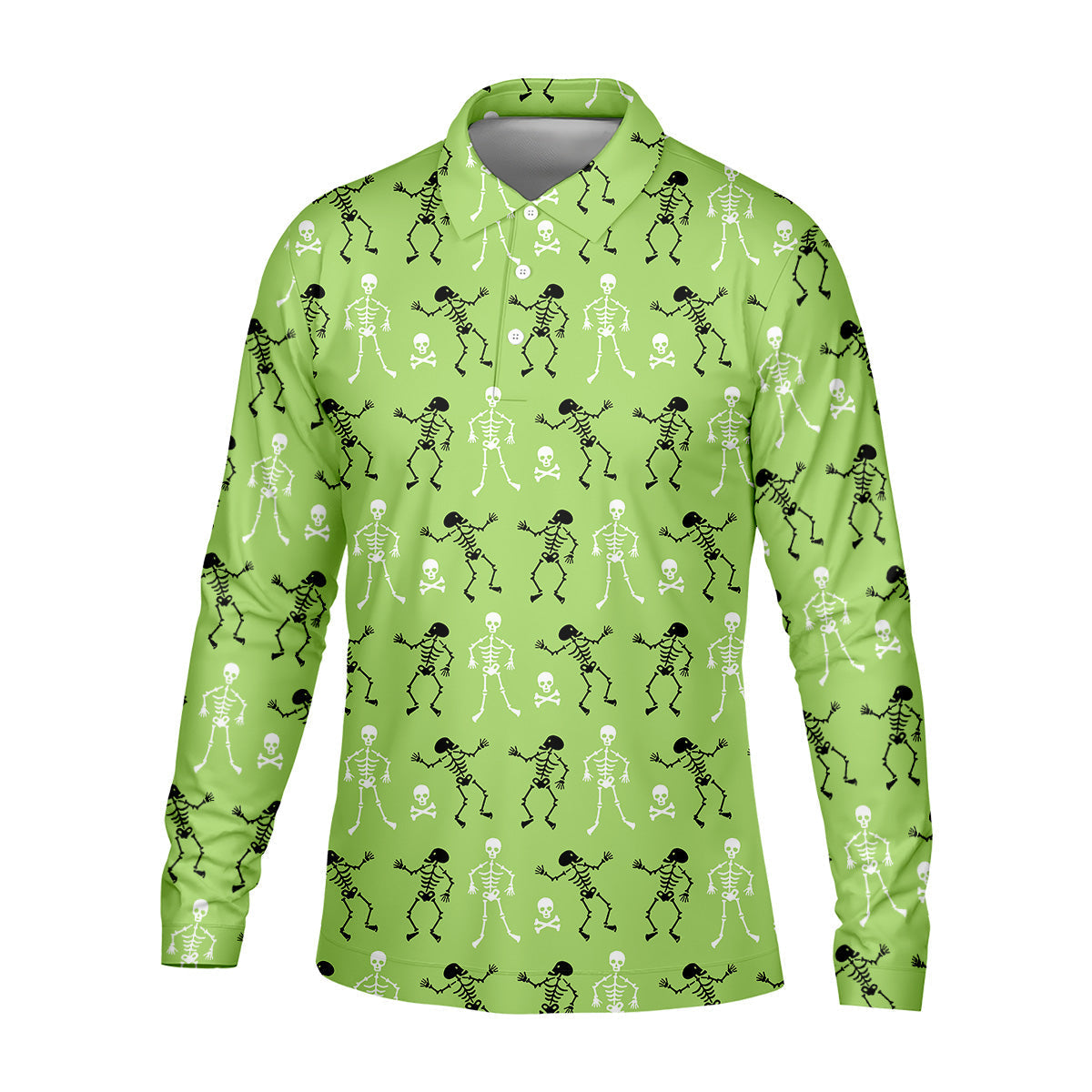 Funny Skeleton Shirt, Halloween Polo Shirt Short Sleeve Button Down, Green Golf Polo, Polo For Men