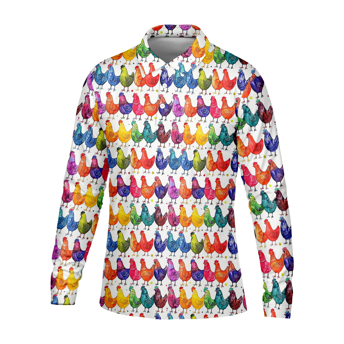 Whimsical Chicken Colorful Golf Shirt, Cute Golf Outfit, Polo ShirtFor Men, Golfing Apparel