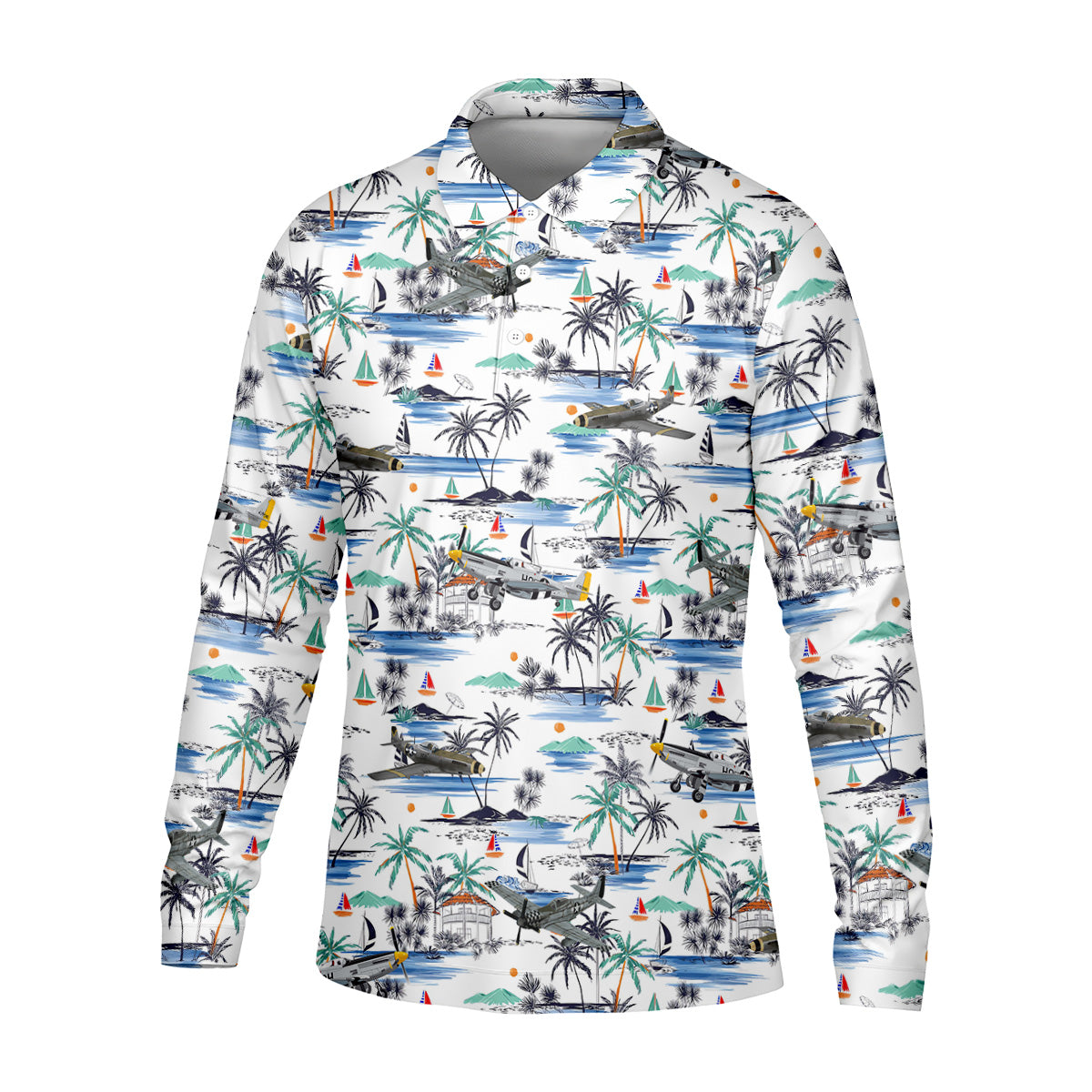 Light Blue Airplane Tropical Golf Shirts, Polo ShirtFor Men, Gifts For Golf Lovers, Golf Shirts For Men