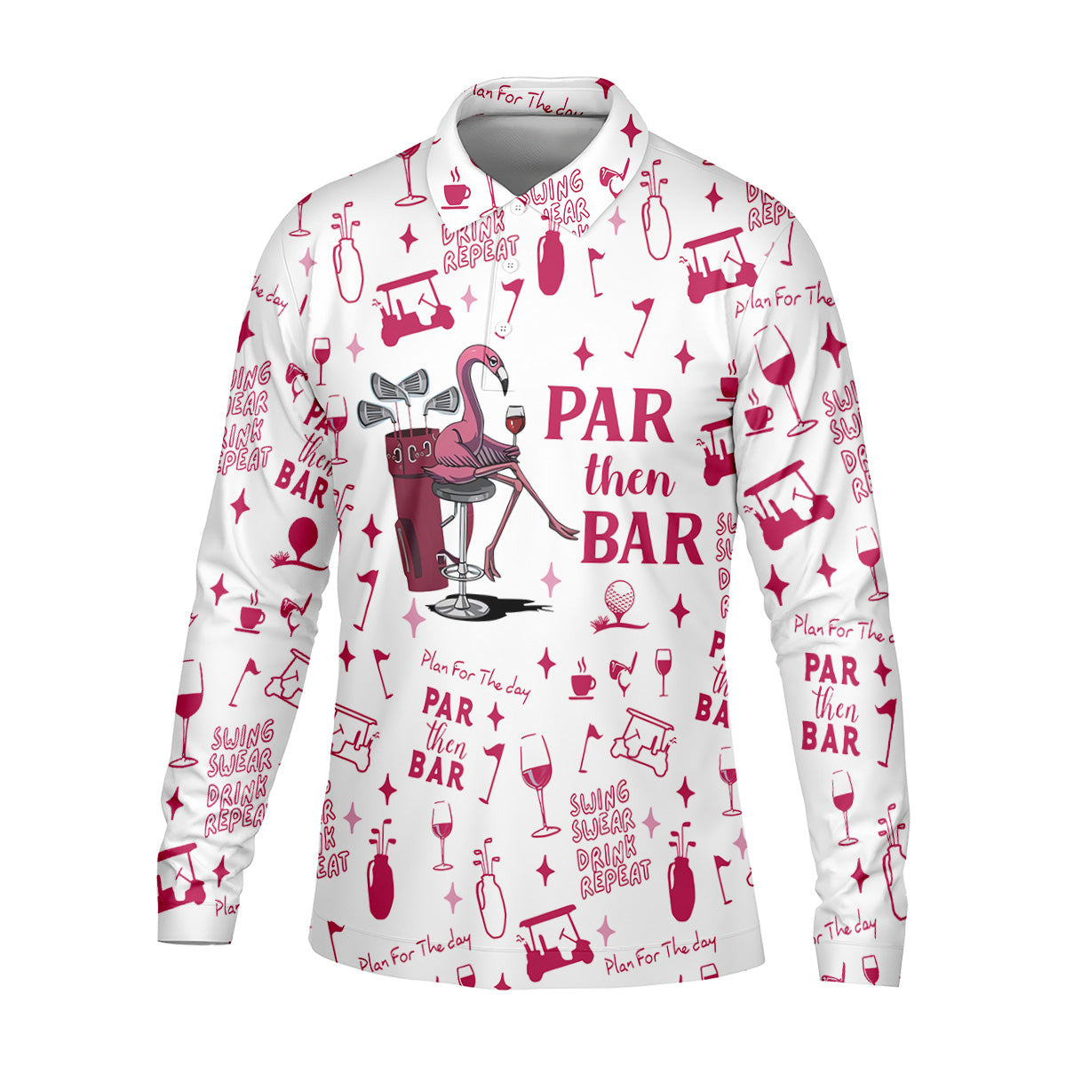 Swing Swear Drink Repeat Par Then Bar Flamingo Golf Shirt, Fun Men's Golf Polos, Polo ShirtFor Men