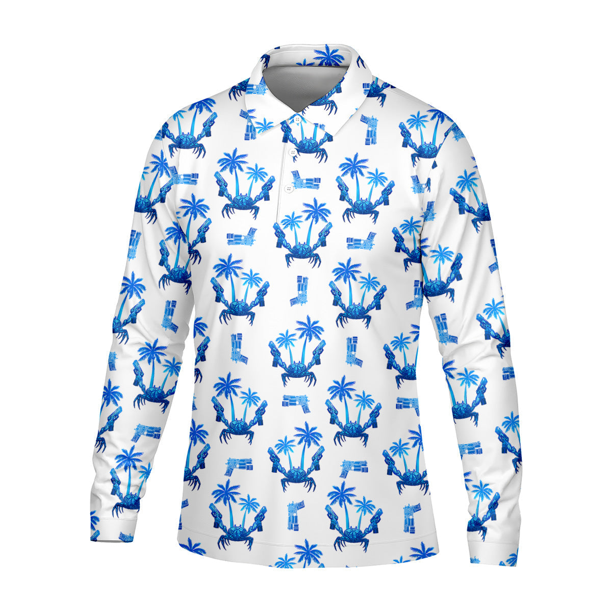 The Blue Crab Tropical Golf Shirts, Golf Gift For Men, Golf Shirts For Men, Golfing Apparel