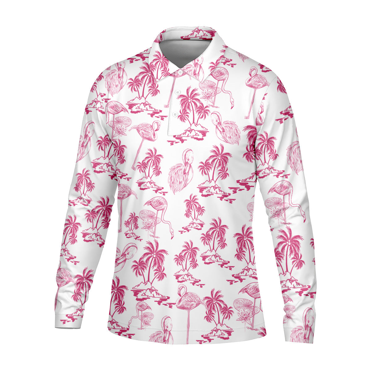 White And Pink Flamingo Tropical Men Polo, Polo ShirtFor Men, Golf Gift For Men, Golfing Apparel