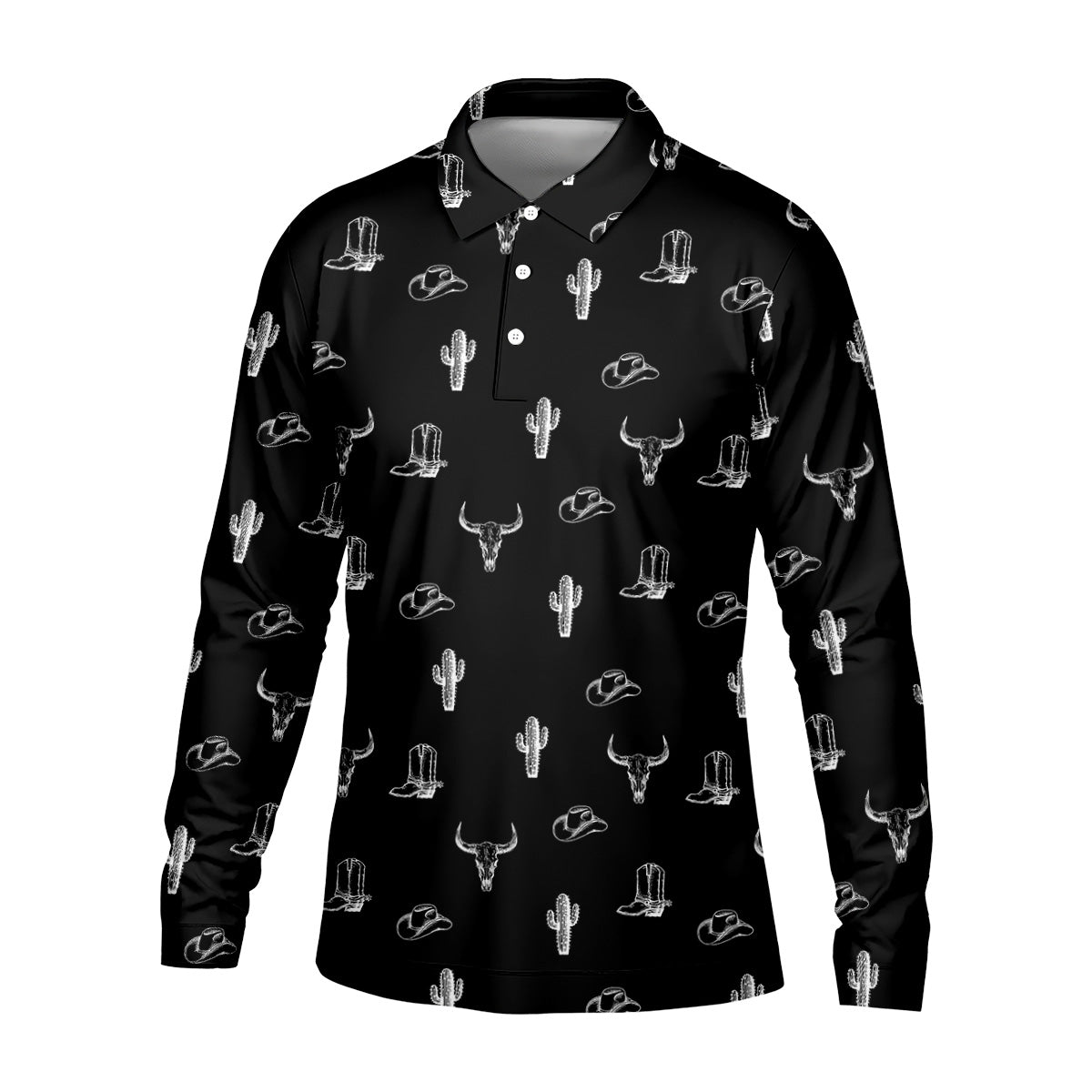 Wild West Cactus Black Western Golf Shirt, Golf Tops For Men, Polo Shirtor Men, Golfing Apparel