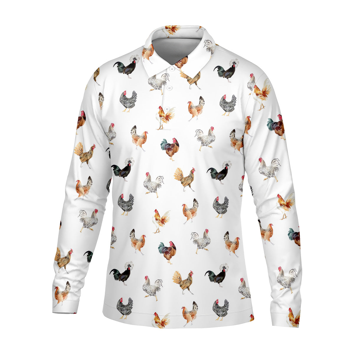 Prancing Chickens Men's White Golf Polo, Gift For Chicken Lover, Polo Shirtor Men, Golfing Apparel