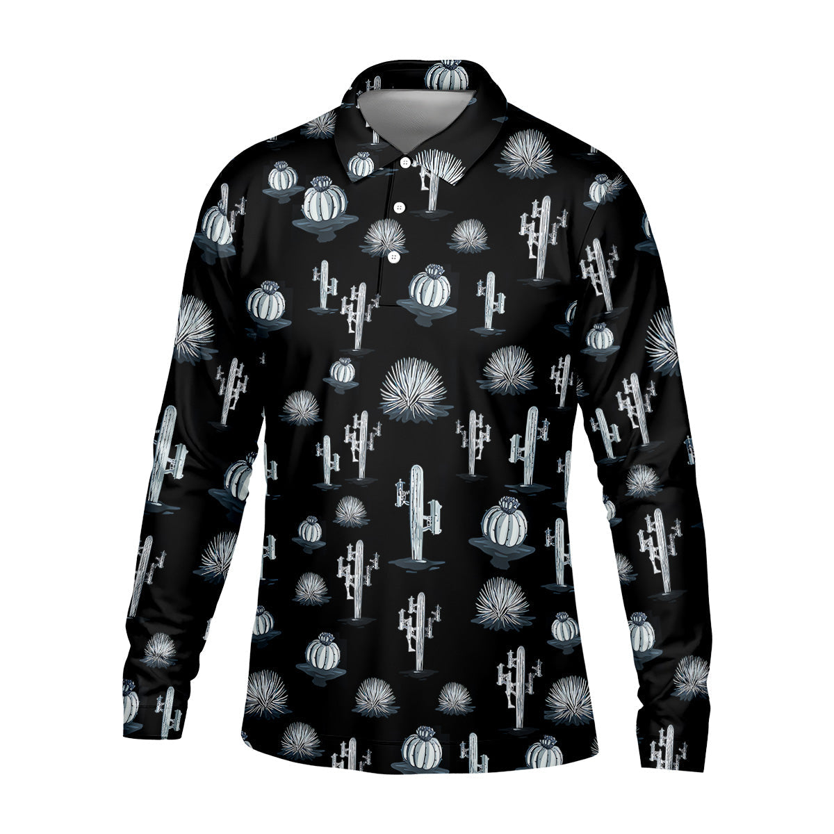 Desert Cactus Black And White Golf Tops For Men, Golf Gift For Men, Golf Shirts For Men
