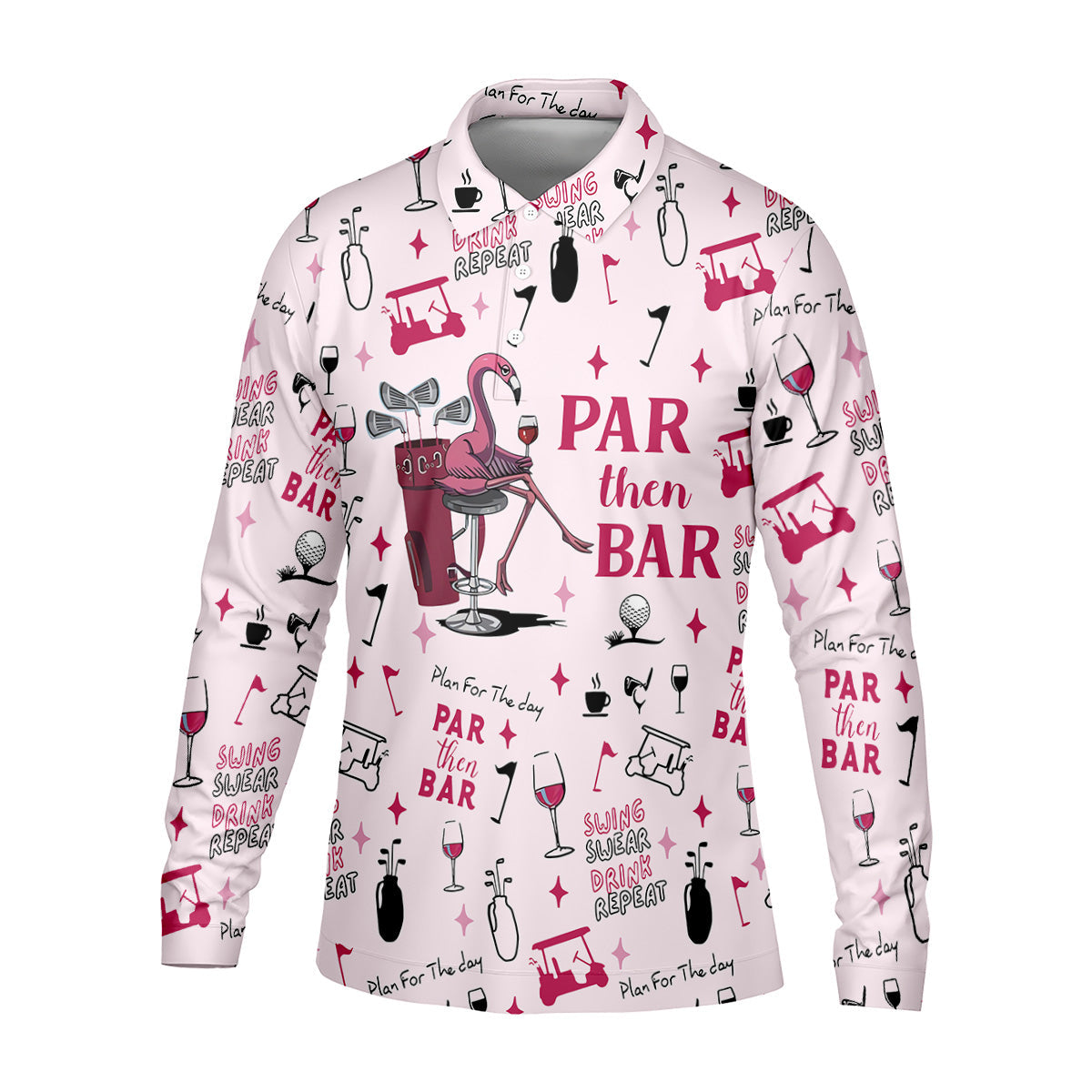 Pink Swing Swear Drink Repeat Par Then Bar Flamingo Golf Shirt, Fun Golf Shirts For Men, Polo For Men