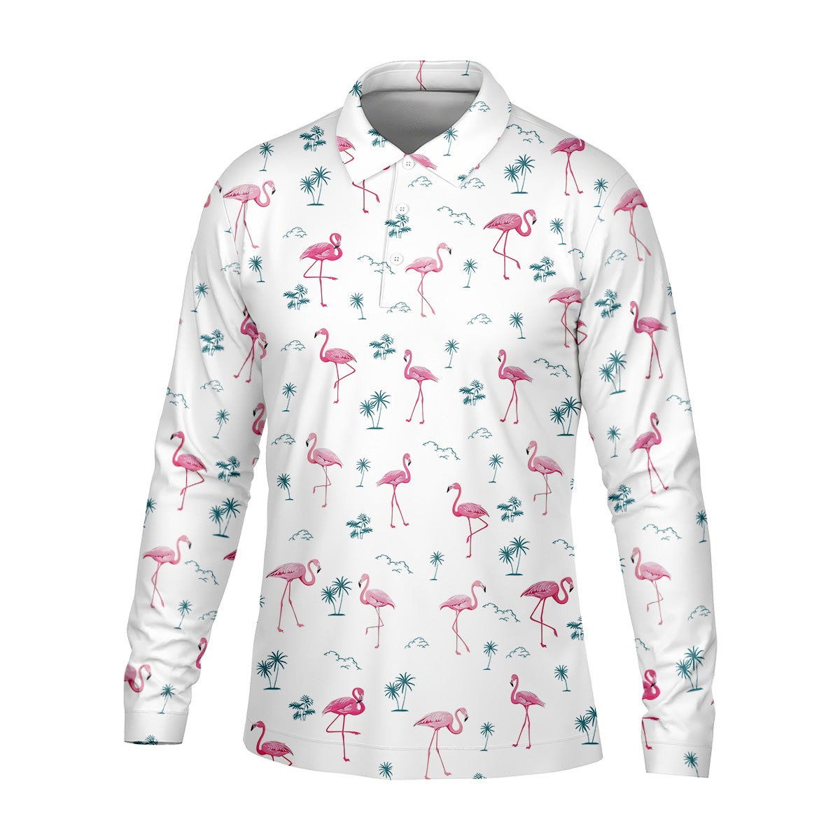Flamingo Tropical White Polo Shirt, Summer Polo Shirt Unique Gift For Golfer